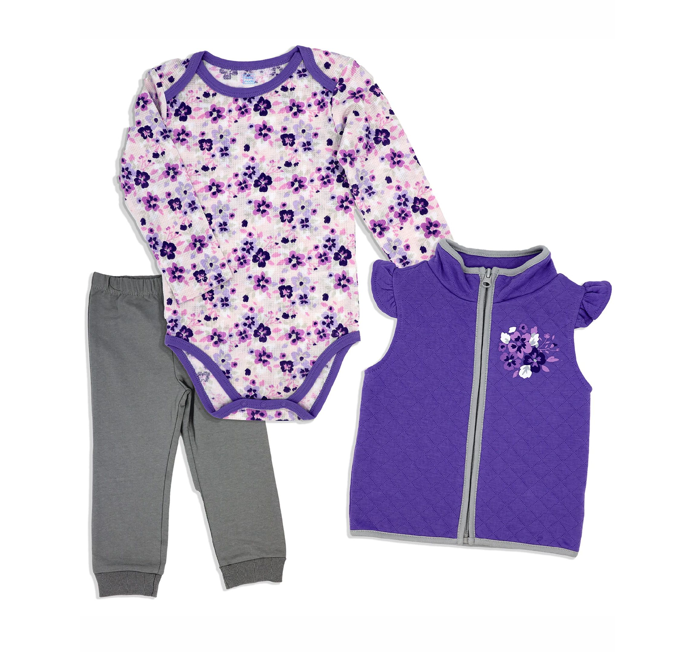 Baby Girls 3 Piece Purple Floral Vest Set