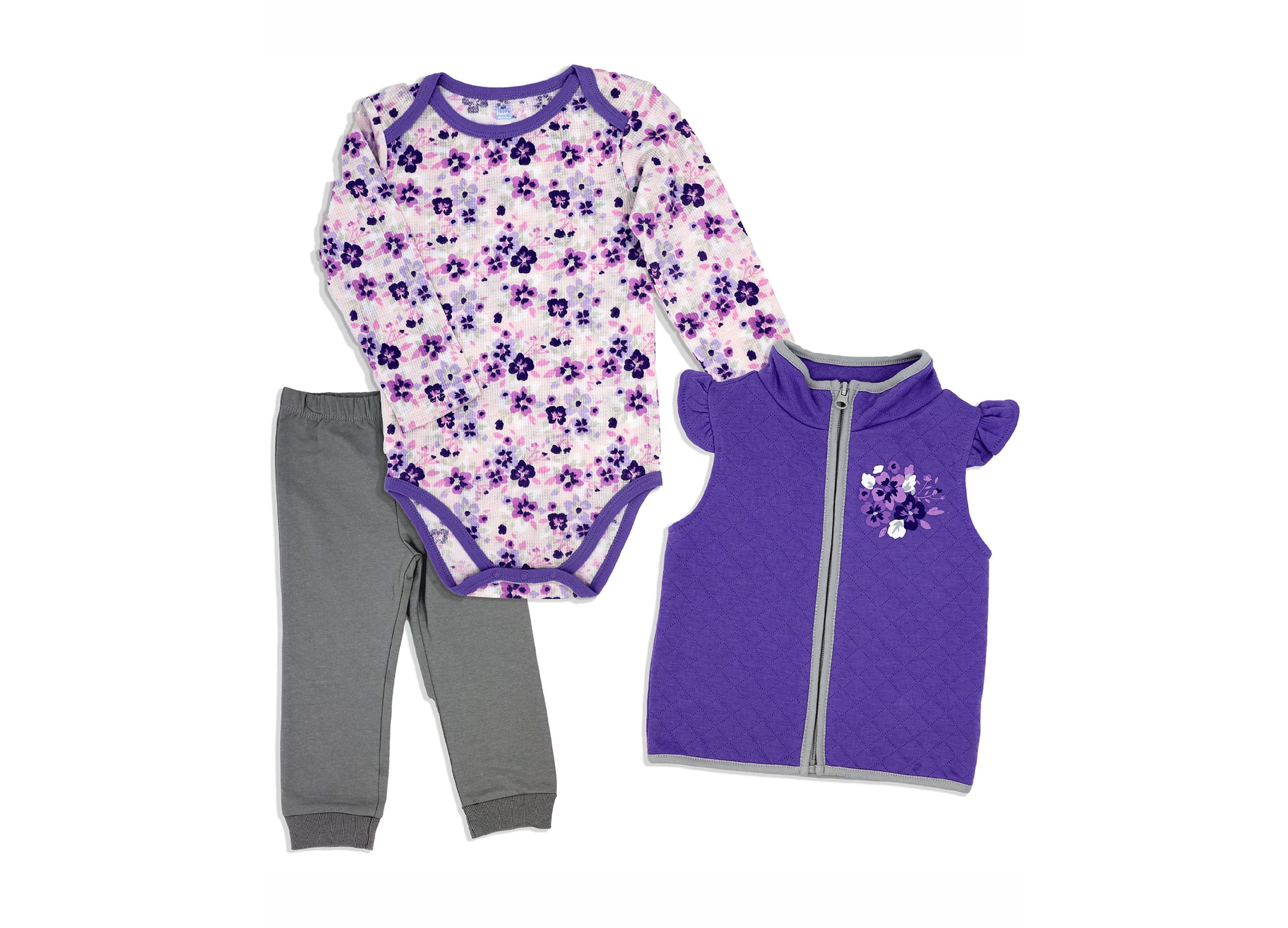 Baby Girls 3 Piece Purple Floral Vest Set