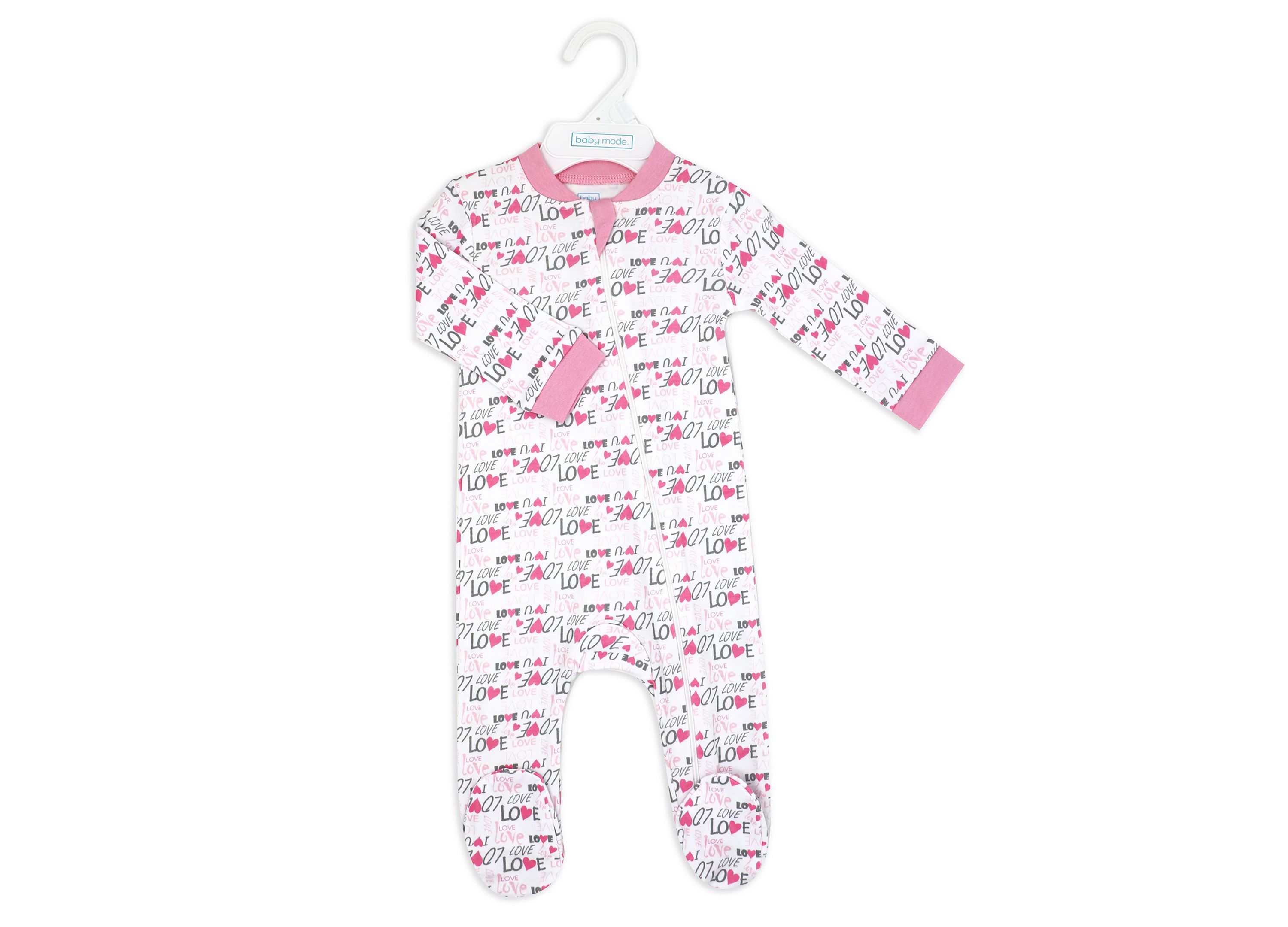 Baby Girls 2 Pack Zippered Footies, Pink Bunnies and Loved