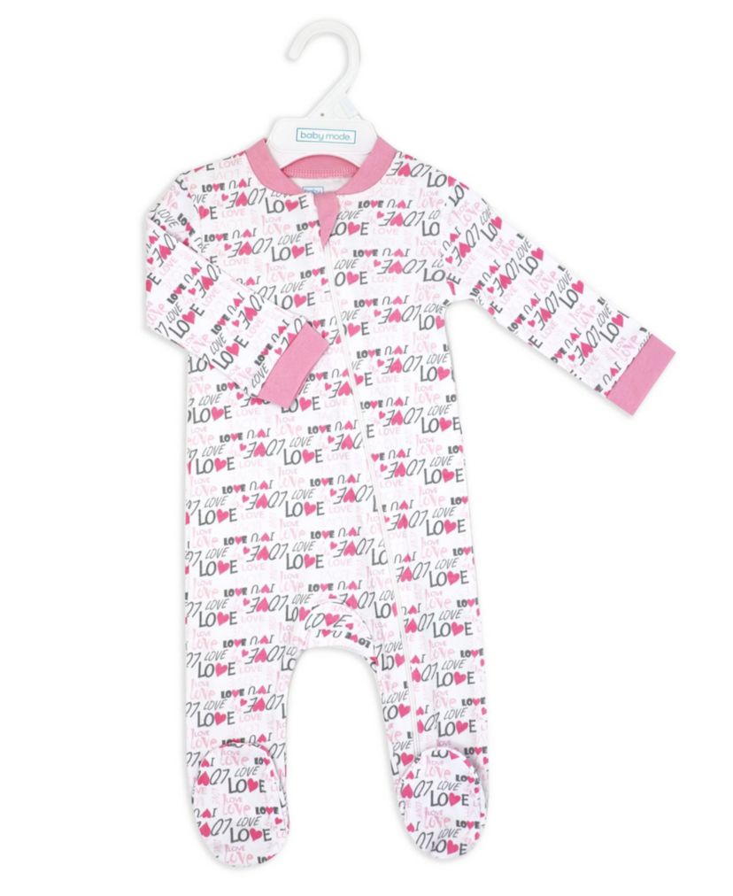 Baby Girls 2 Pack Zippered Footies, Pink Bunnies and Loved