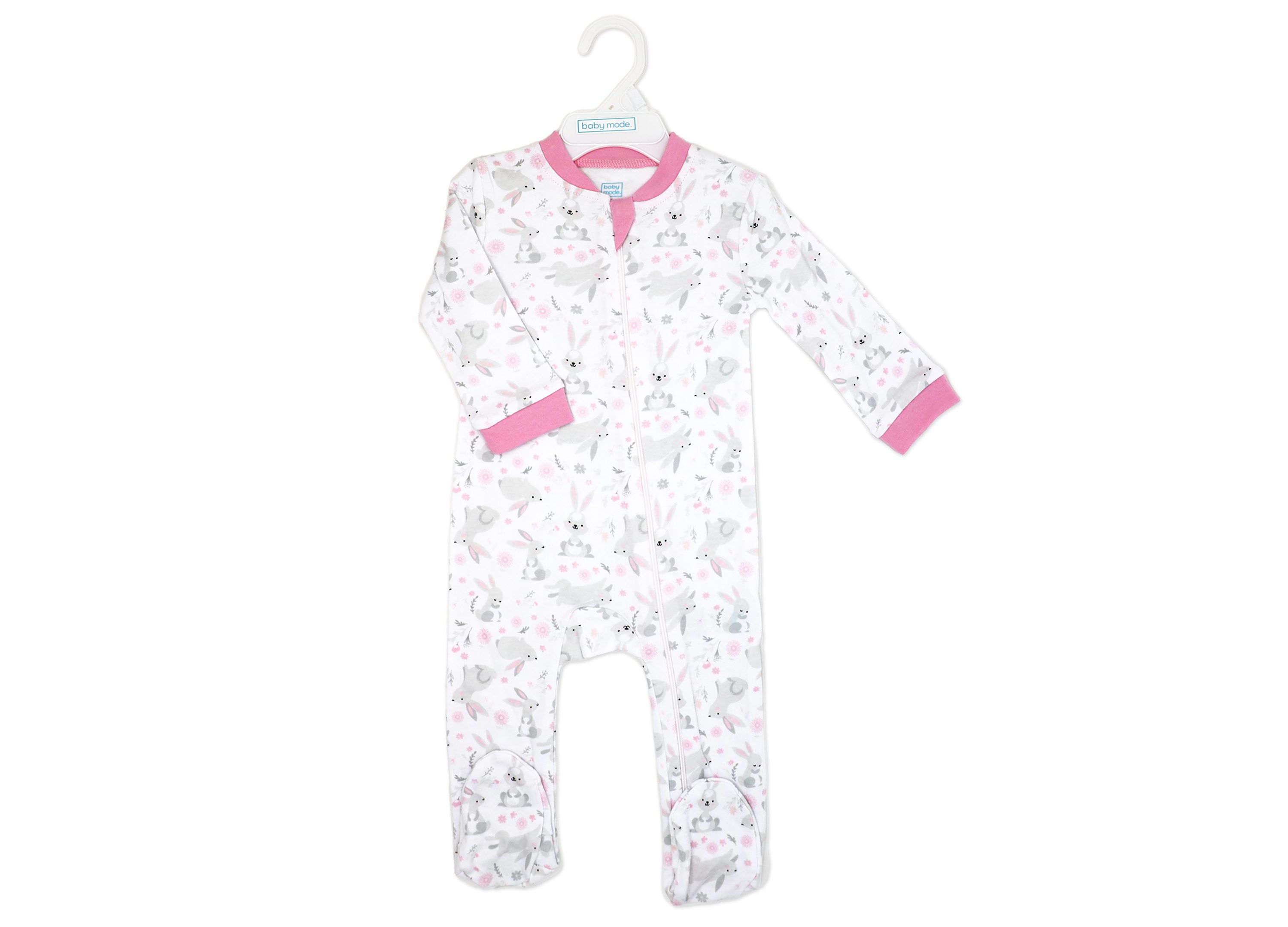 Baby Girls 2 Pack Zippered Footies, Pink Bunnies and Loved