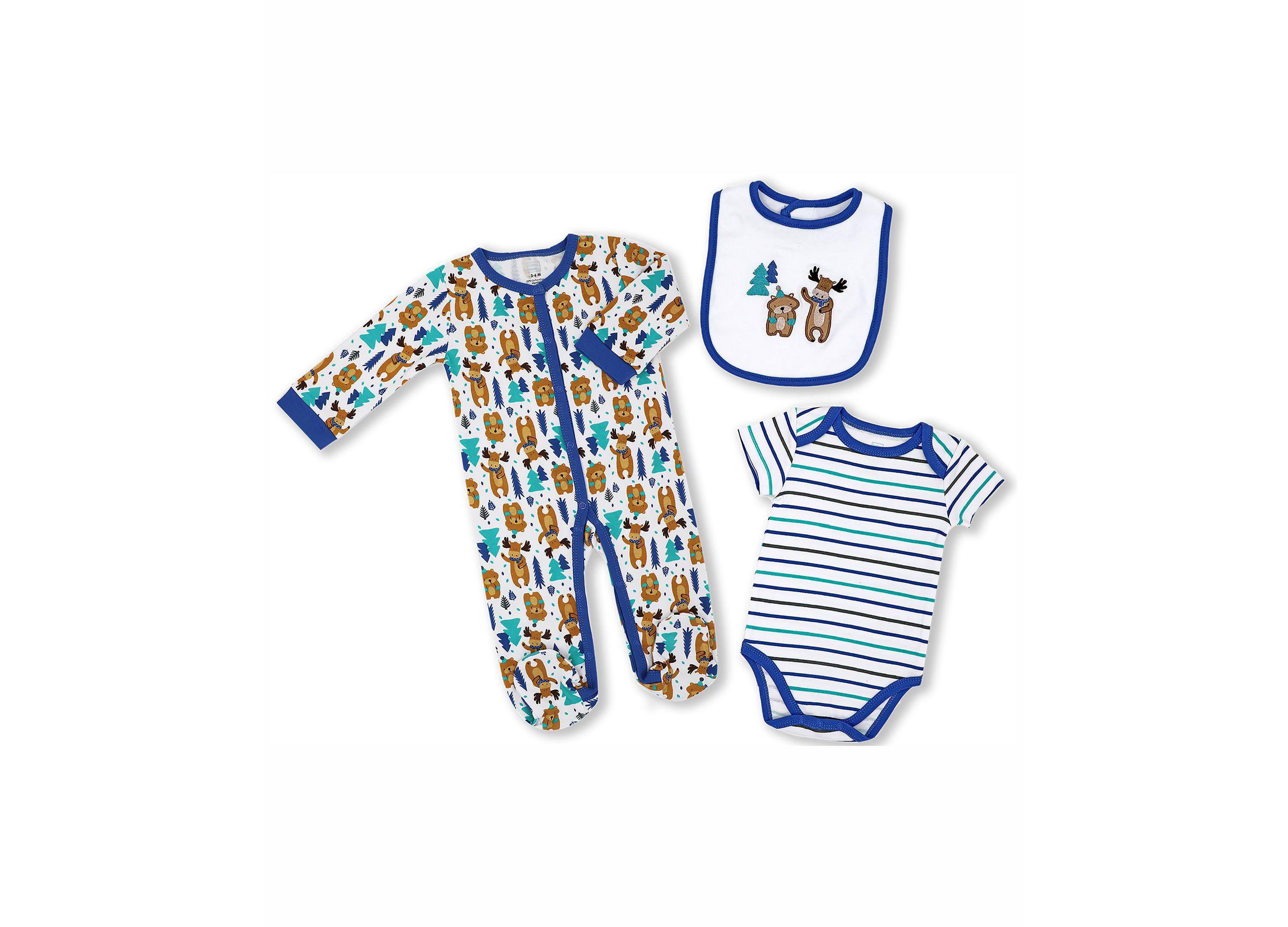24 Piece Baby Boys Blue Elephants and Woodland Moose Infant Apparel Layette Gift Set