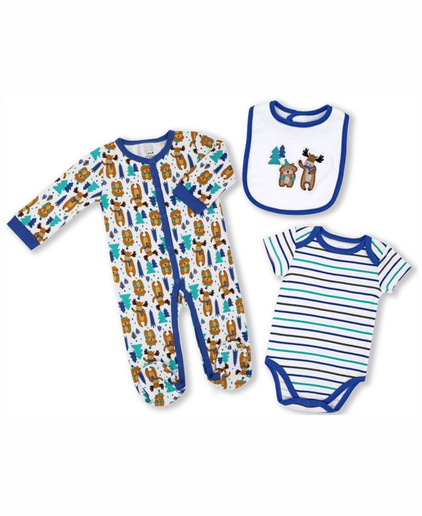 24 Piece Baby Boys Blue Elephants and Woodland Moose Infant Apparel Layette Gift Set