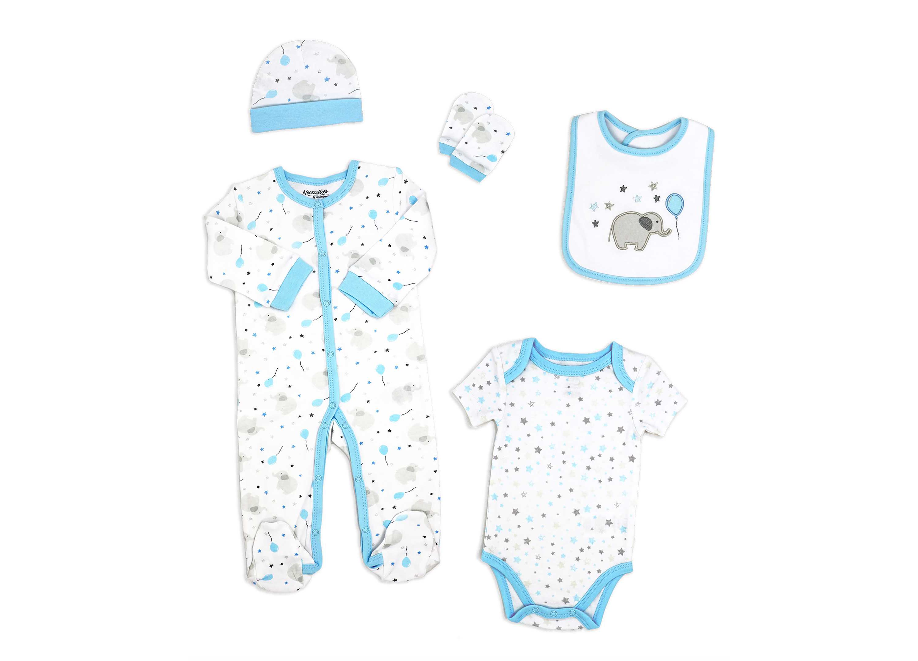24 Piece Baby Boys Blue Elephants and Woodland Moose Infant Apparel Layette Gift Set