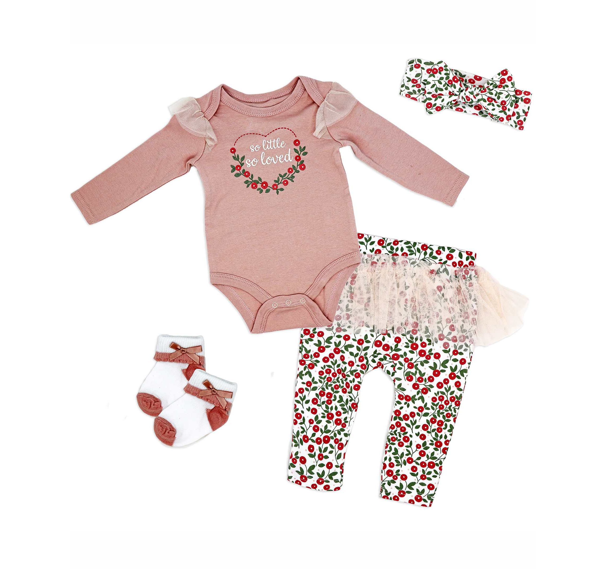 Baby Girls So Little, So Loved 4 Piece Tulle Leggings Apparel Set