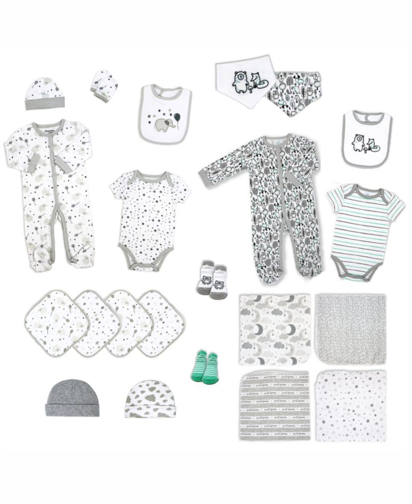 22 Piece Babys Gray Elephants and Woodland Infant Apparel Layette Gift Set