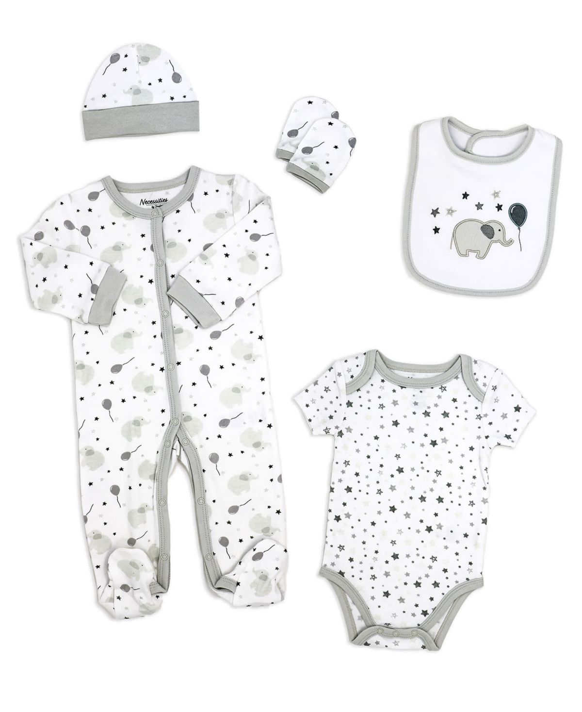 22 Piece Babys Gray Elephants and Woodland Infant Apparel Layette Gift Set