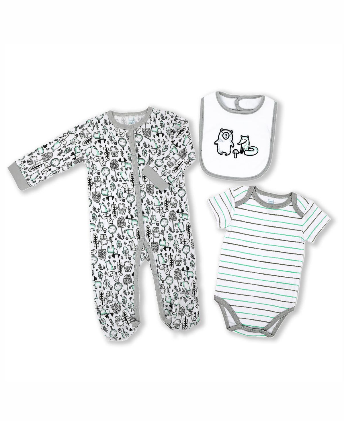 22 Piece Babys Gray Elephants and Woodland Infant Apparel Layette Gift Set