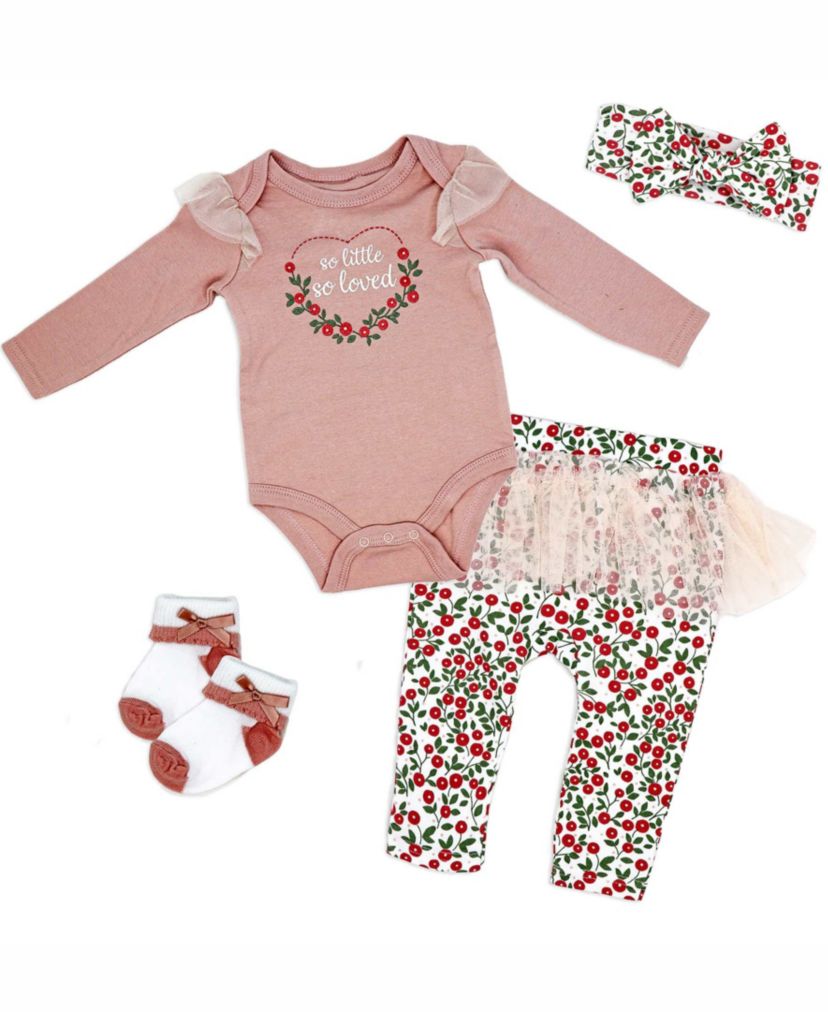 Girls So Little, So Loved 4 Piece Tulle Leggings Apparel Set