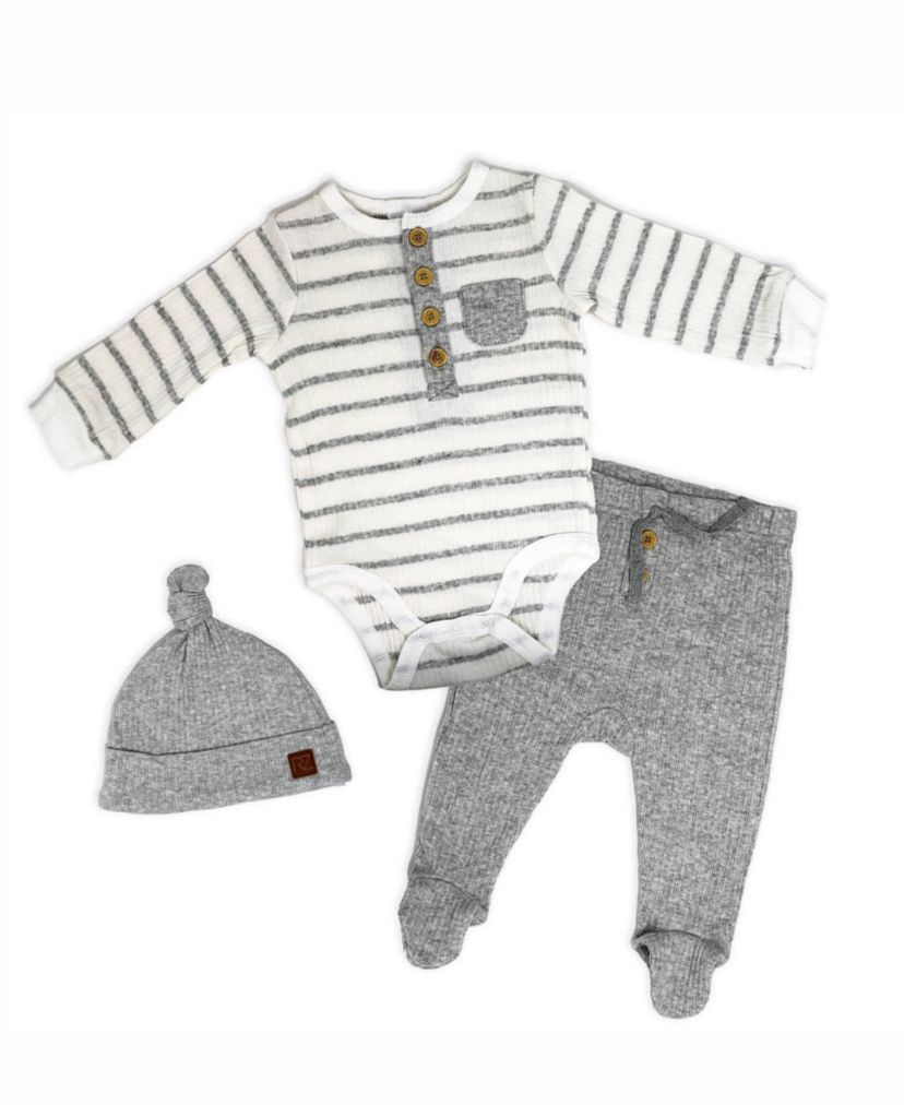 Baby Boys Take Me Home 3 Piece Layette Set, Heather Stripes