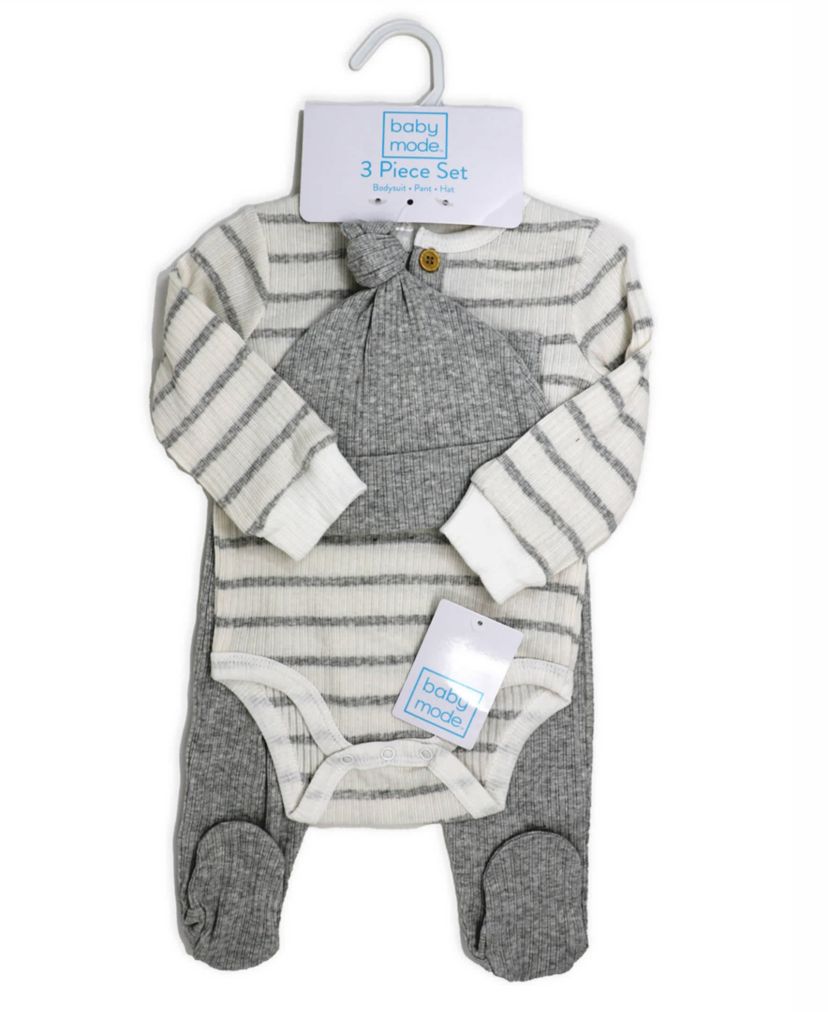 Baby Boys Take Me Home 3 Piece Layette Set, Heather Stripes