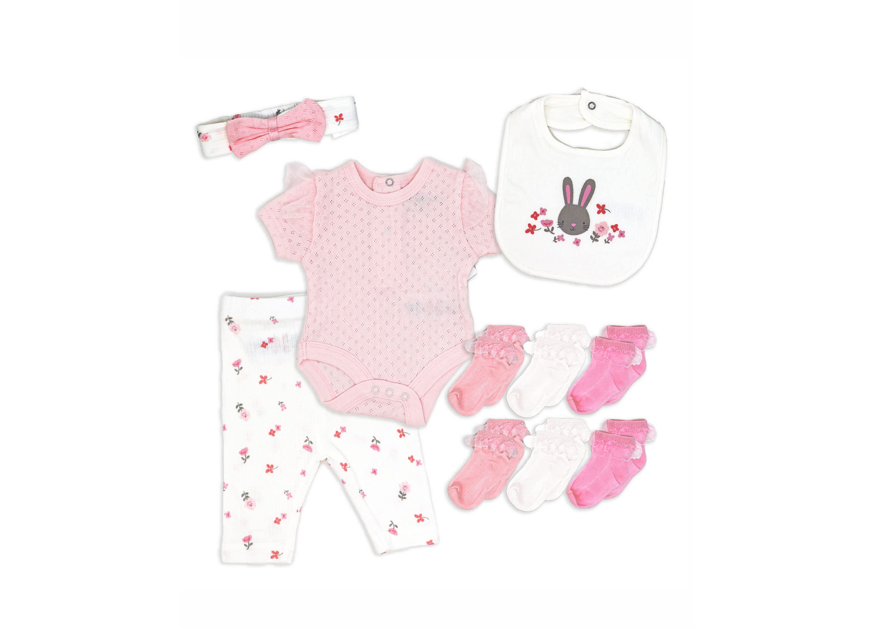 Baby Girls 10 Piece Layette Set, Pink Bunny