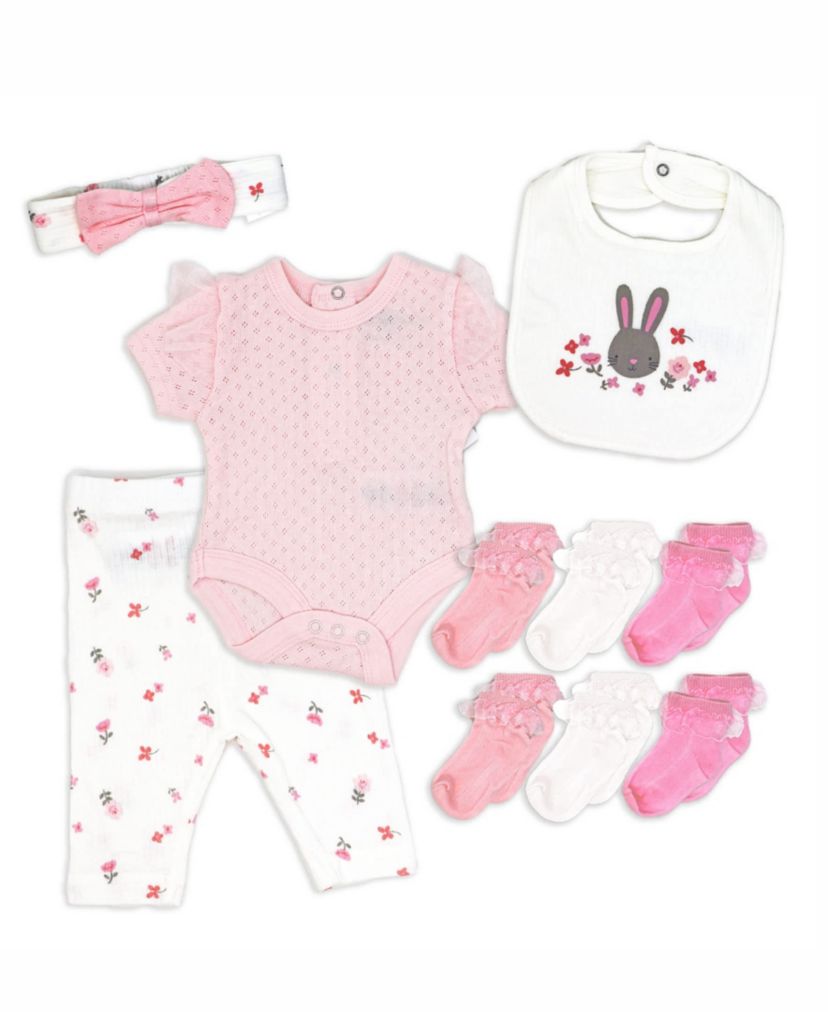Baby Girls 10 Piece Layette Set, Pink Bunny