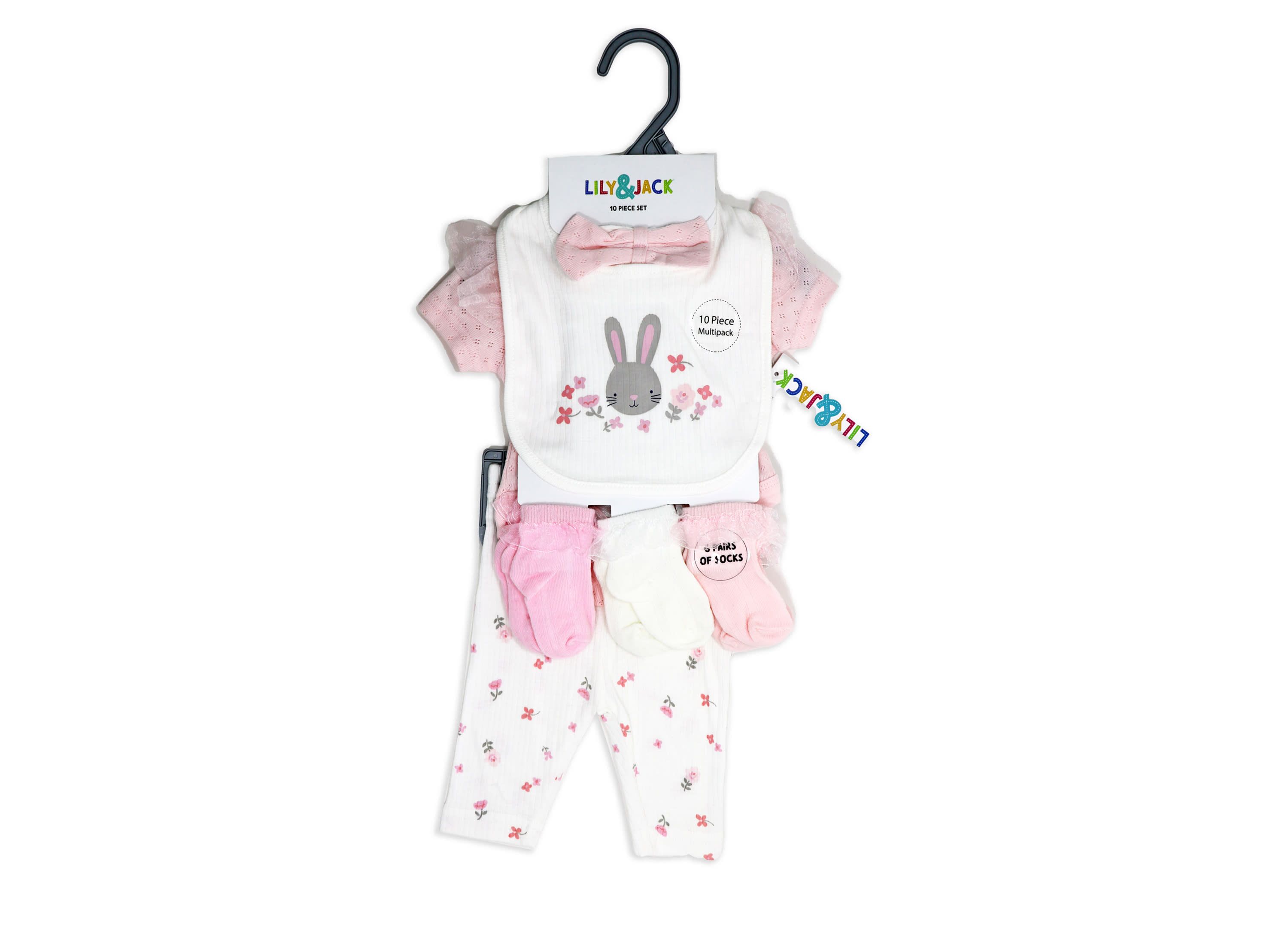 Baby Girls 10 Piece Layette Set, Pink Bunny
