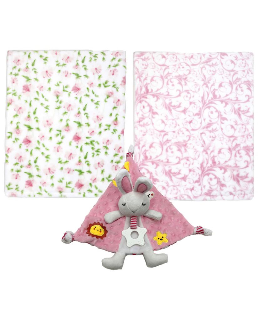 Baby Boys and Baby Girls 3 Piece Fleece Blanket and Taggy Toy Gift Assortment