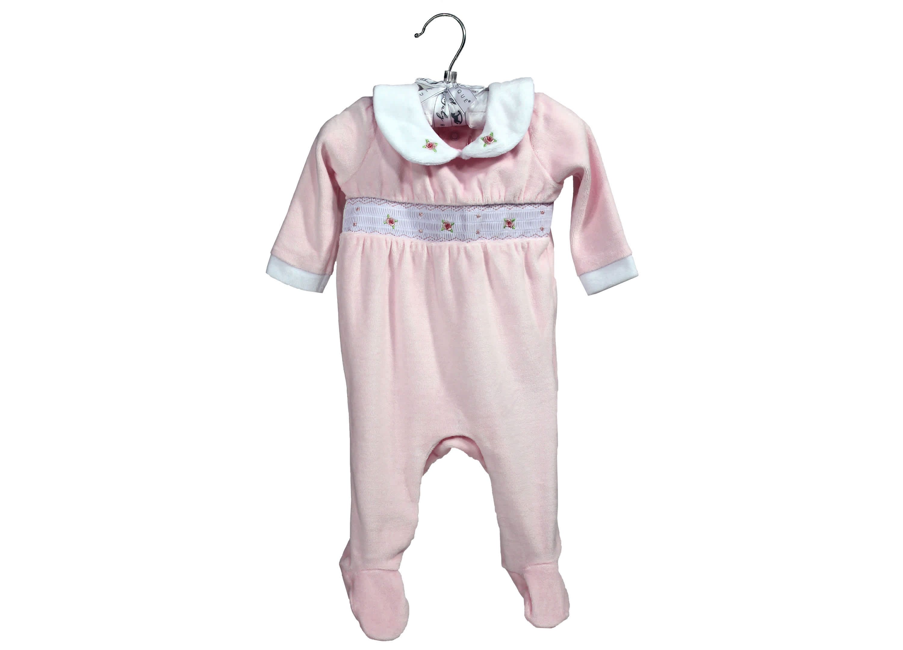 Baby Girls Luxury Smocked Velour Footed 1 Piece Coverall, Pink Rose