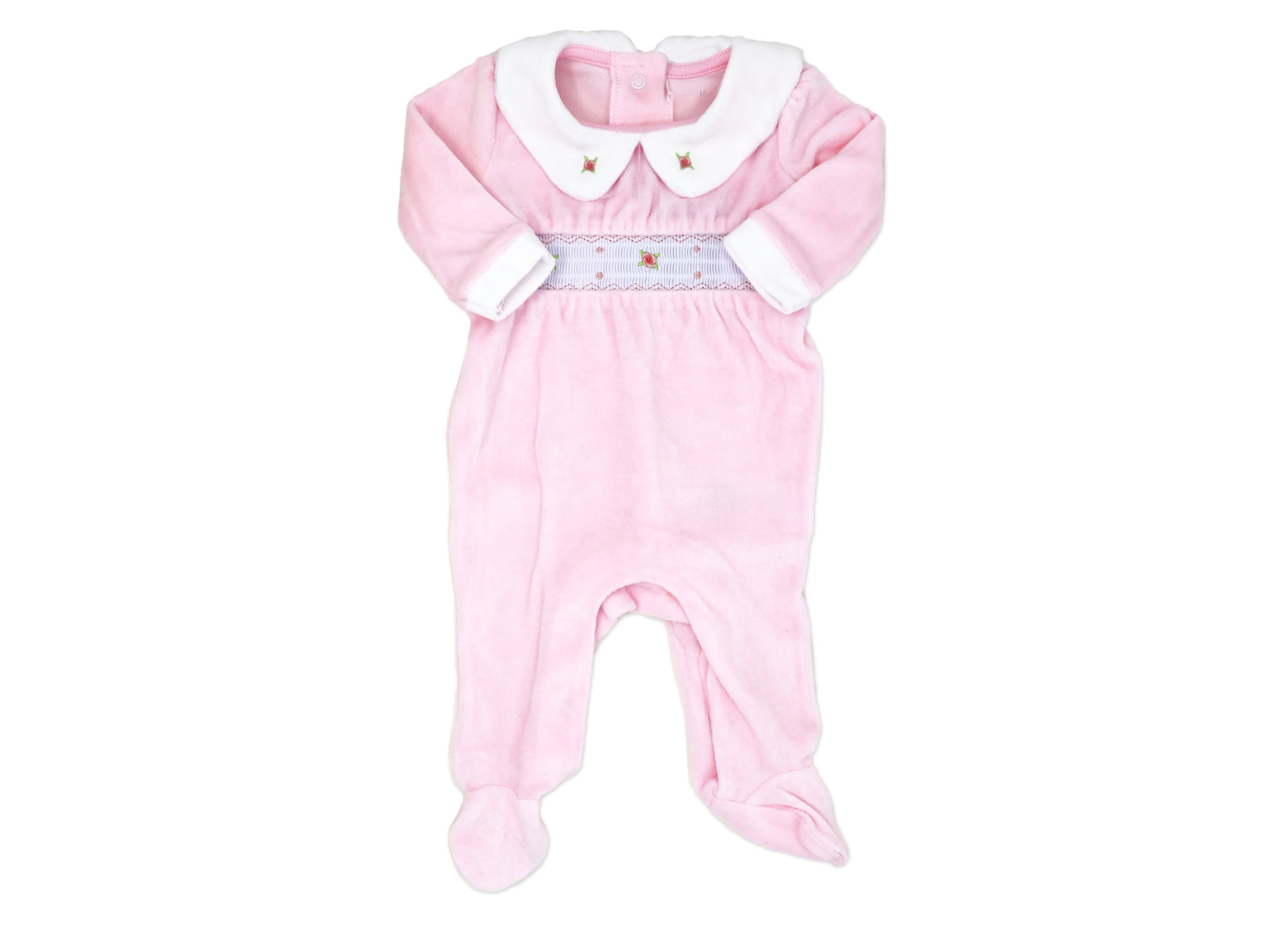 Baby Girls Luxury Smocked Velour Footed 1 Piece Coverall, Pink Rose