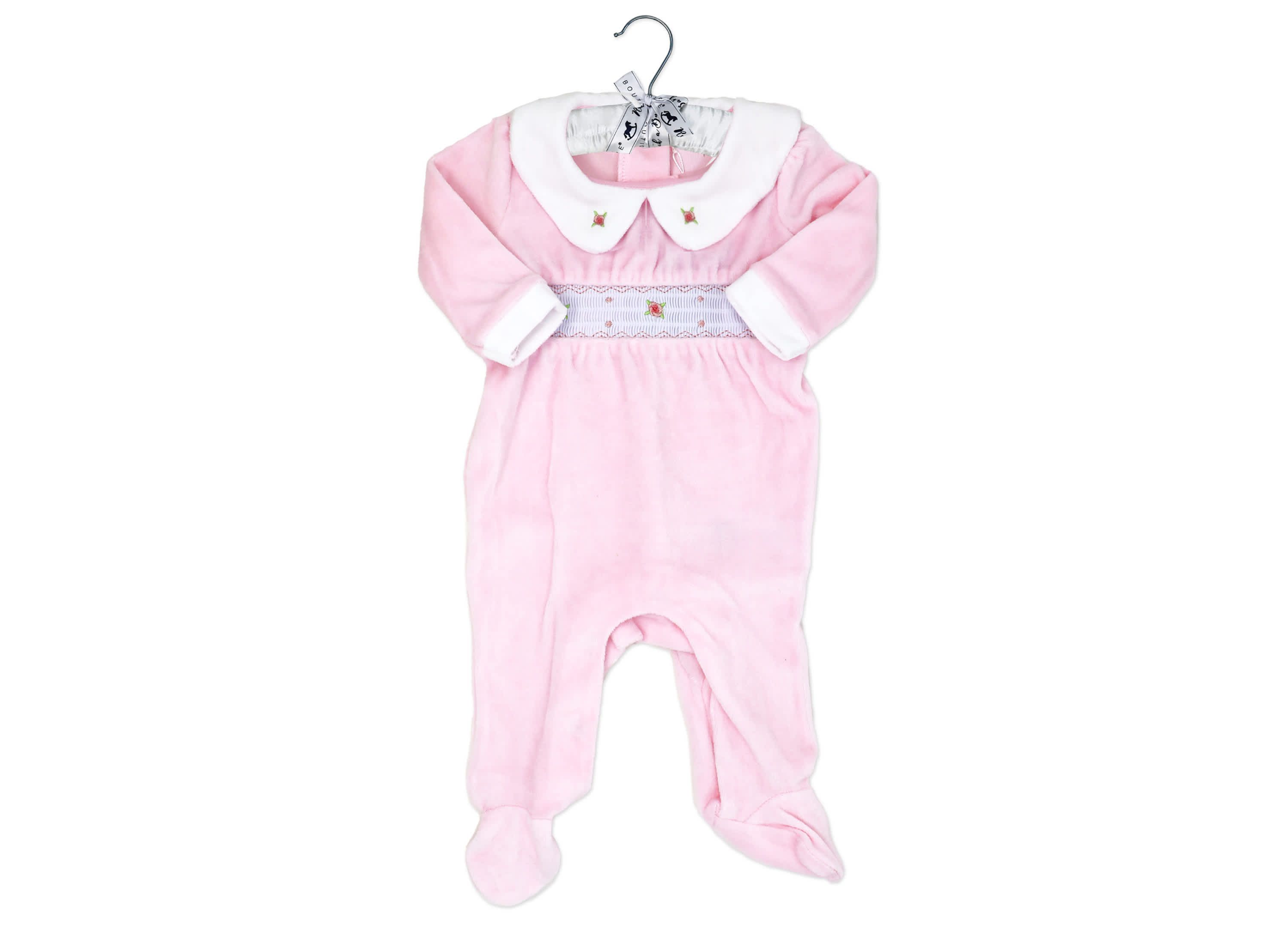 Baby Girls Luxury Smocked Velour Footed 1 Piece Coverall, Pink Rose