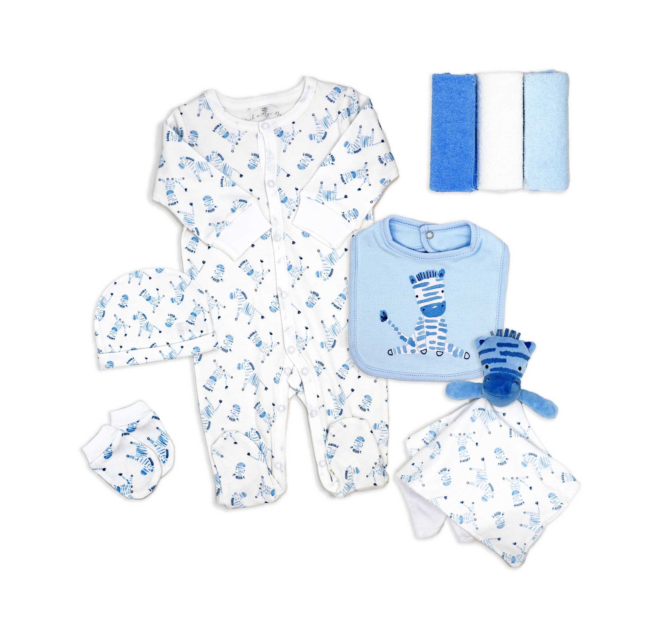 Baby Boys 8 Piece Blue Zebras Layette Gift Set
