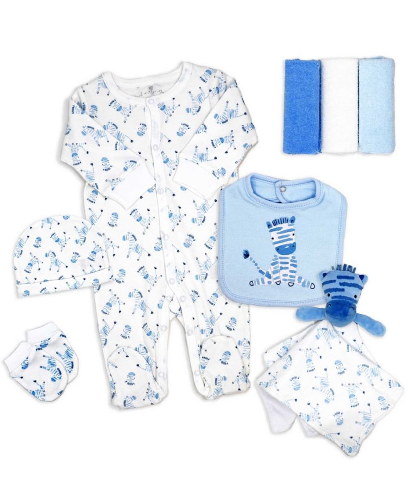 Baby Boys 8 Piece Blue Zebras Layette Gift Set