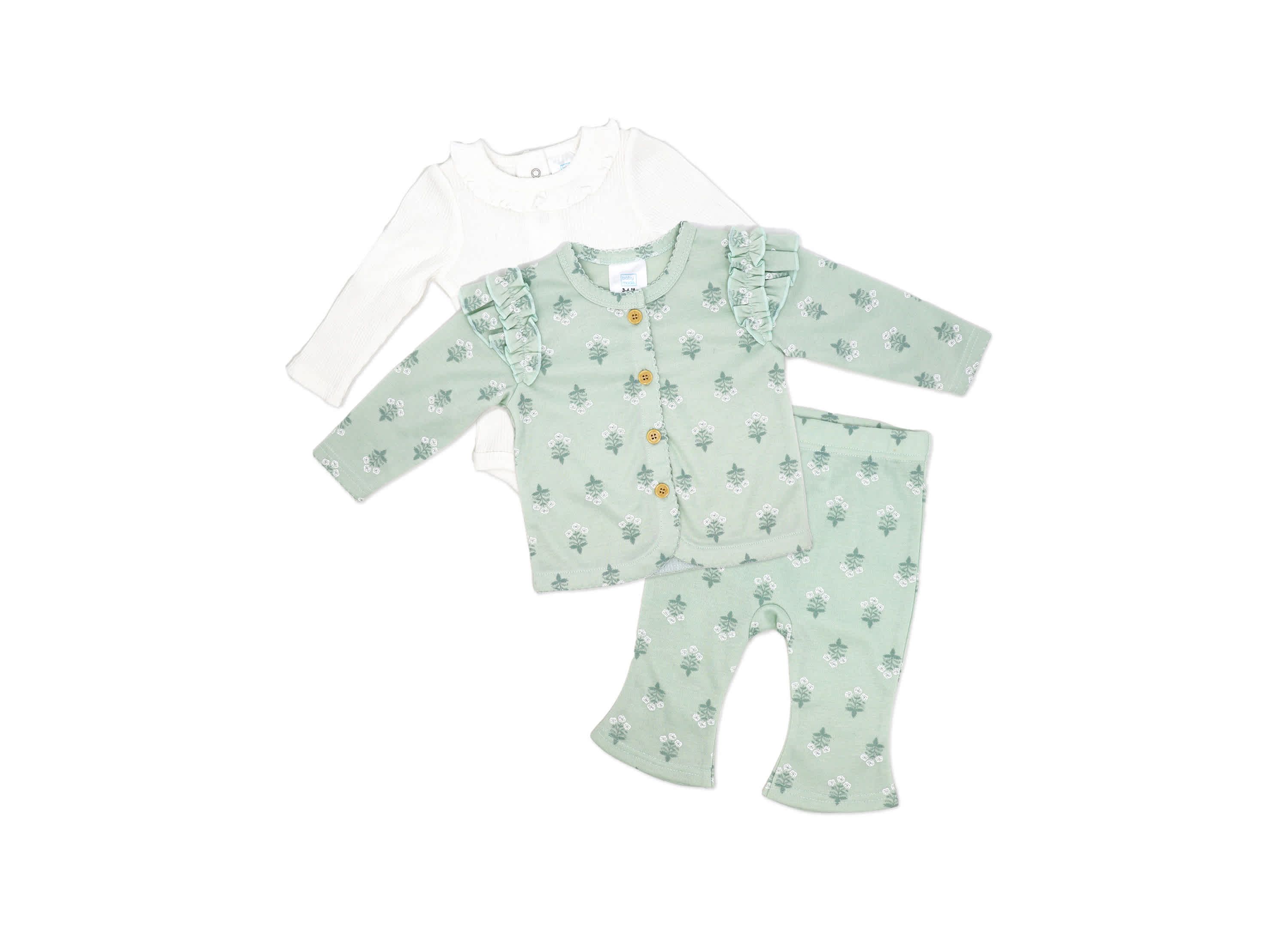 Baby Girls 3 Piece Misty Green Bell Pants and Jacket Set