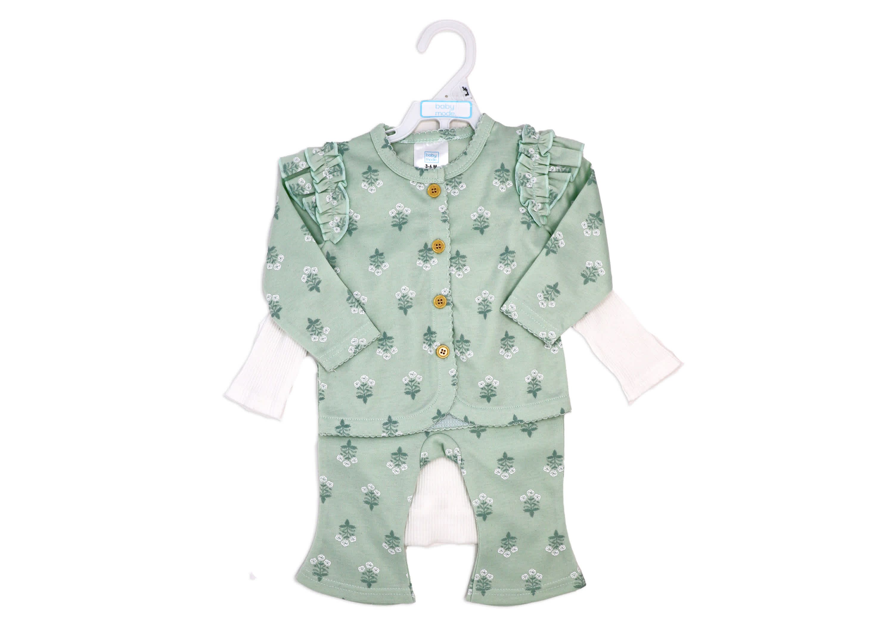 Baby Girls 3 Piece Misty Green Bell Pants and Jacket Set