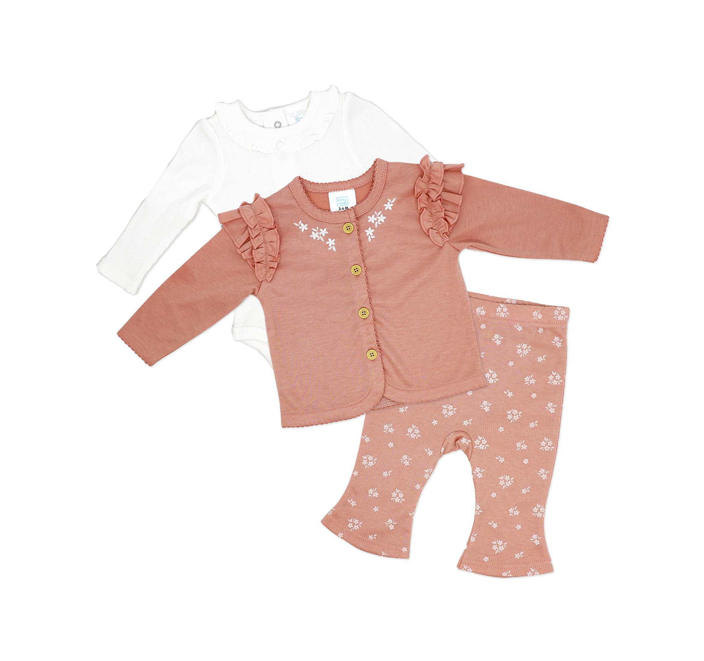 Baby Girls 3 Piece Misty Rose Bell Pants and Jacket Set