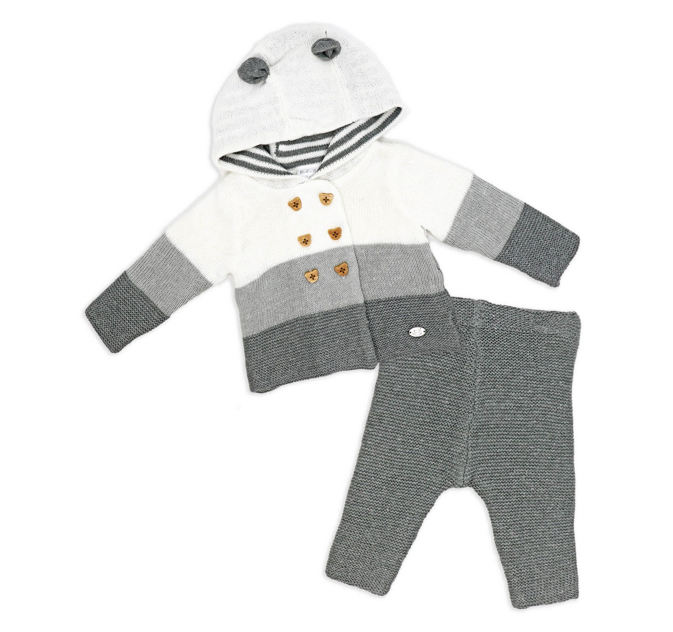 Baby Boys and Baby Girls 2 Piece Variegated Gray Jacket and Trouser Knitted Set
