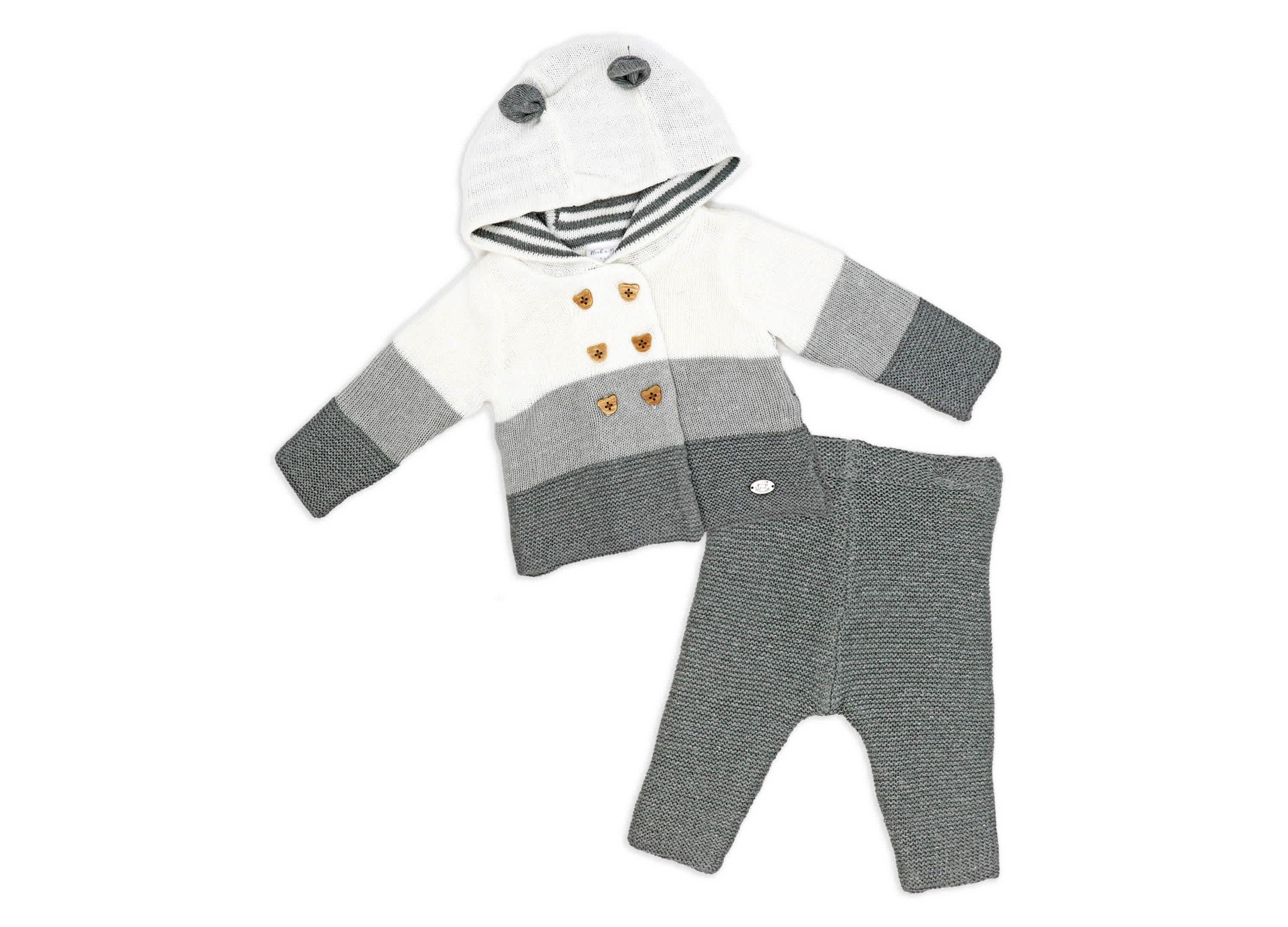 Baby Boys and Baby Girls 2 Piece Variegated Gray Jacket and Trouser Knitted Set