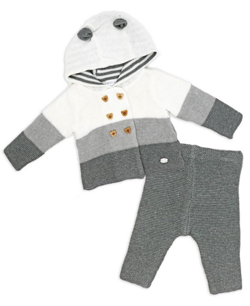 Baby Boys and Baby Girls 2 Piece Variegated Gray Jacket and Trouser Knitted Set