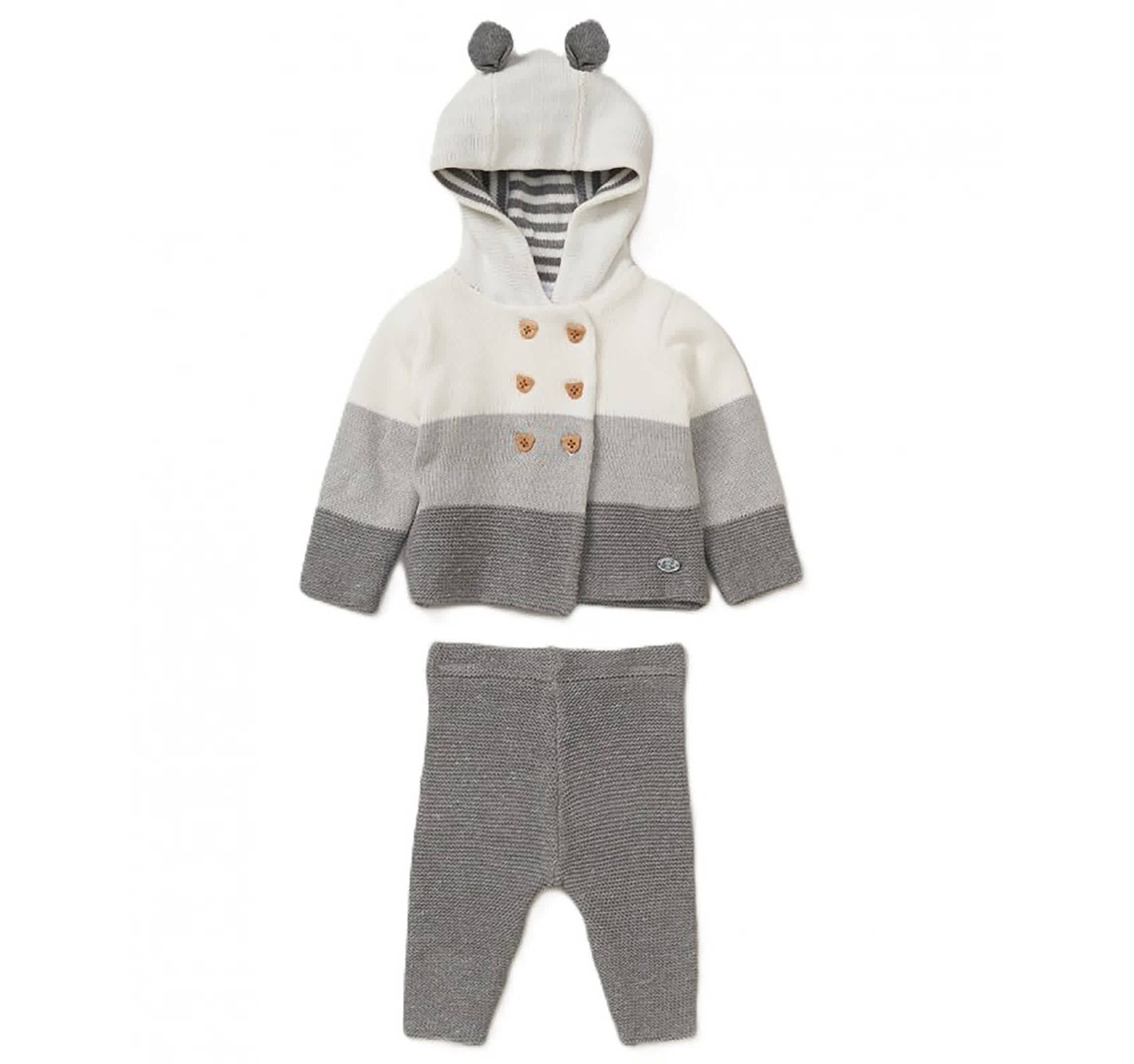 Baby Boys and Baby Girls 2 Piece Variegated Gray Jacket and Trouser Knitted Set
