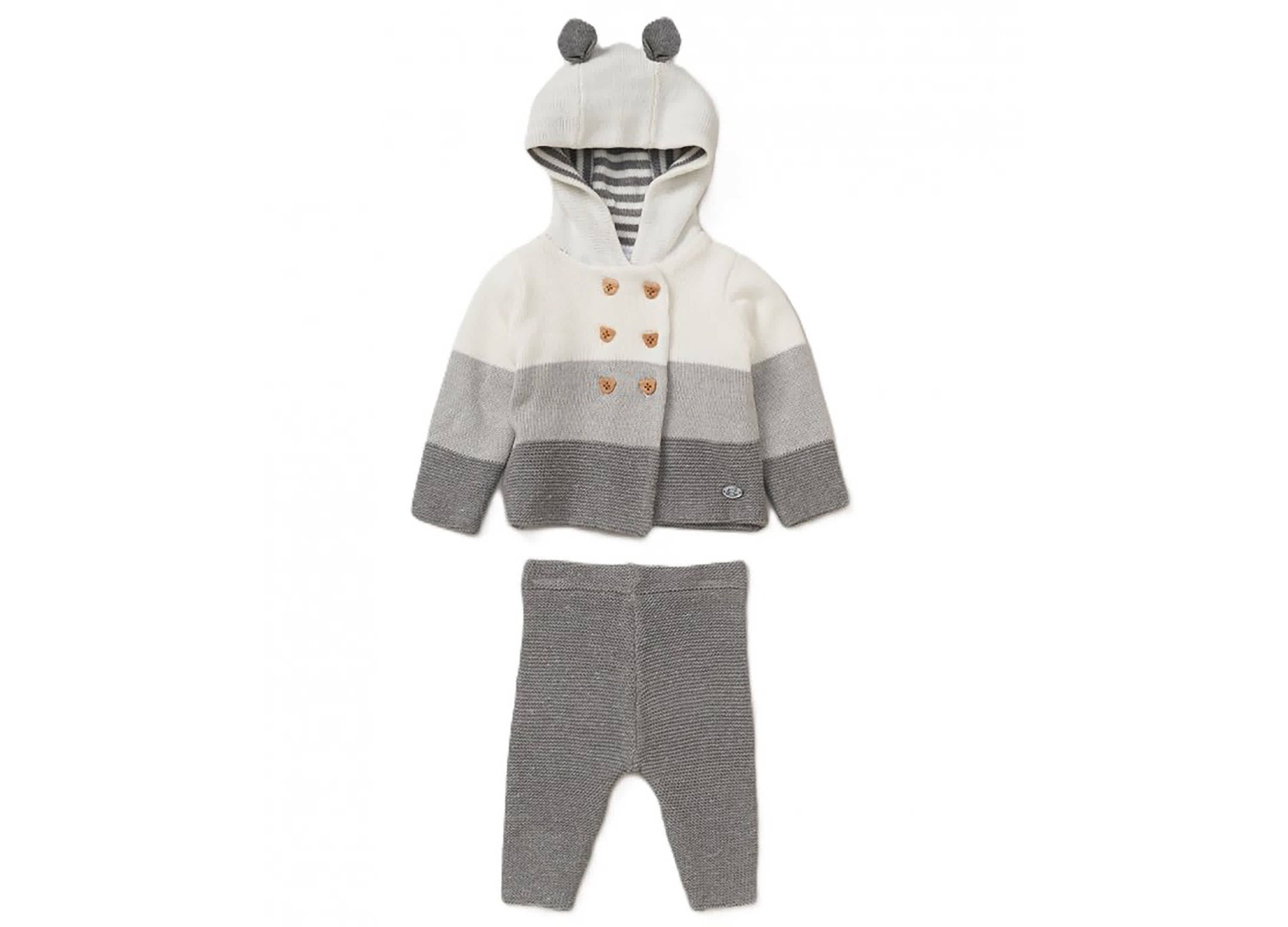 Baby Boys and Baby Girls 2 Piece Variegated Gray Jacket and Trouser Knitted Set