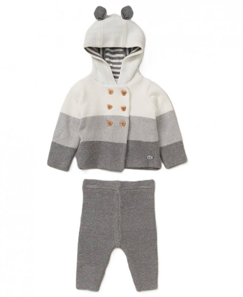 Baby Boys and Baby Girls 2 Piece Variegated Gray Jacket and Trouser Knitted Set