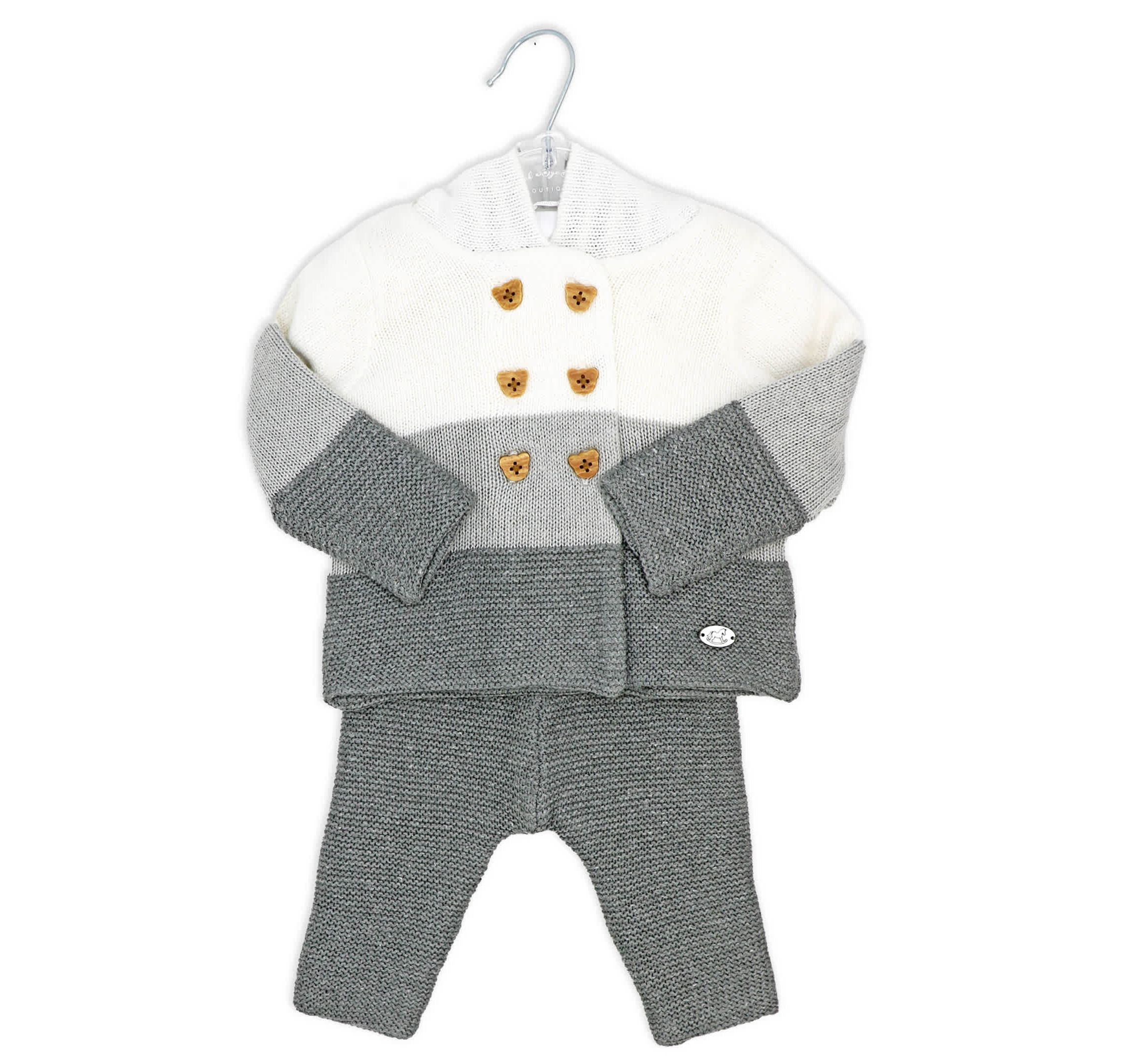 Baby Boys and Baby Girls 2 Piece Variegated Gray Jacket and Trouser Knitted Set