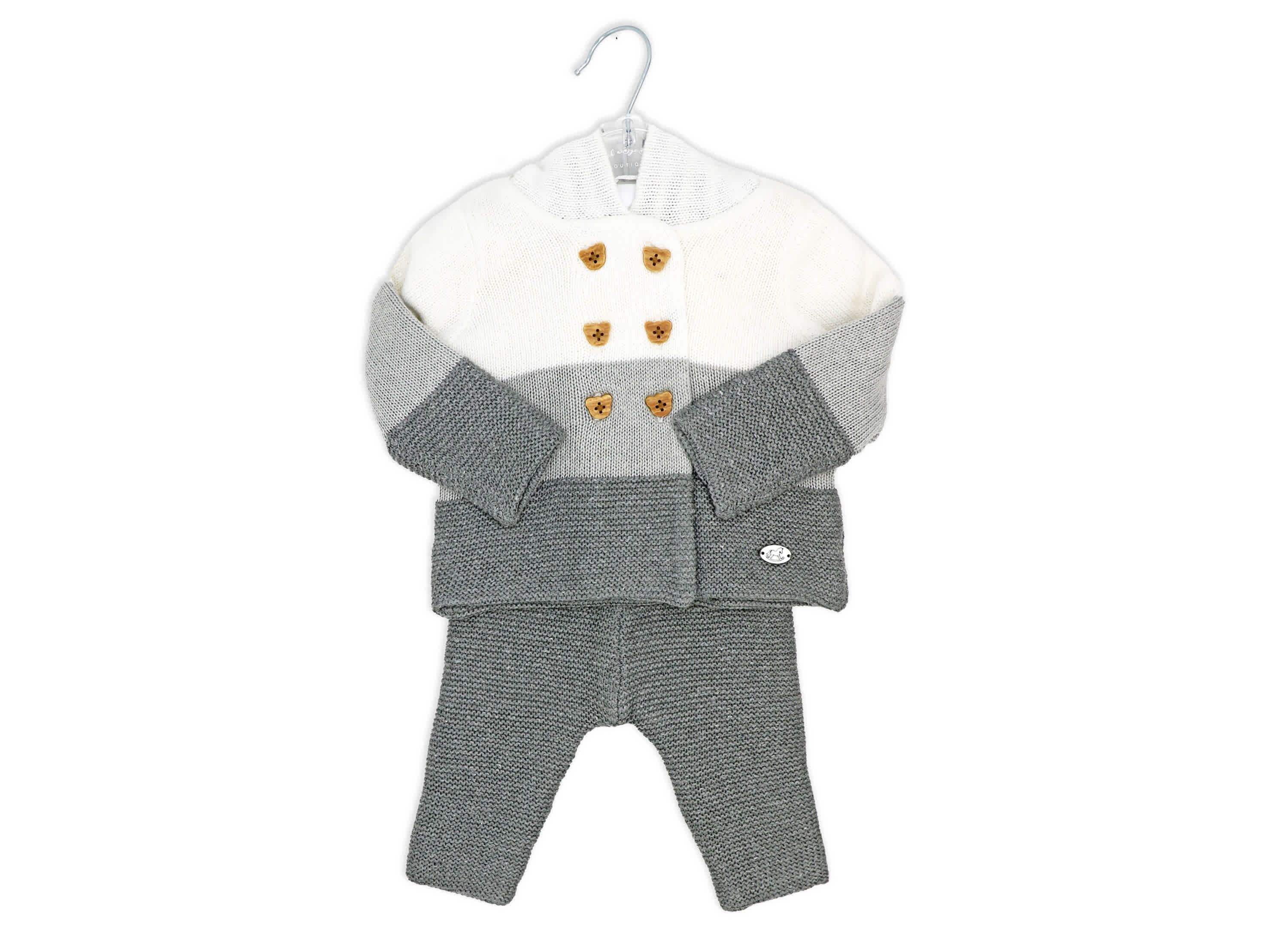 Baby Boys and Baby Girls 2 Piece Variegated Gray Jacket and Trouser Knitted Set
