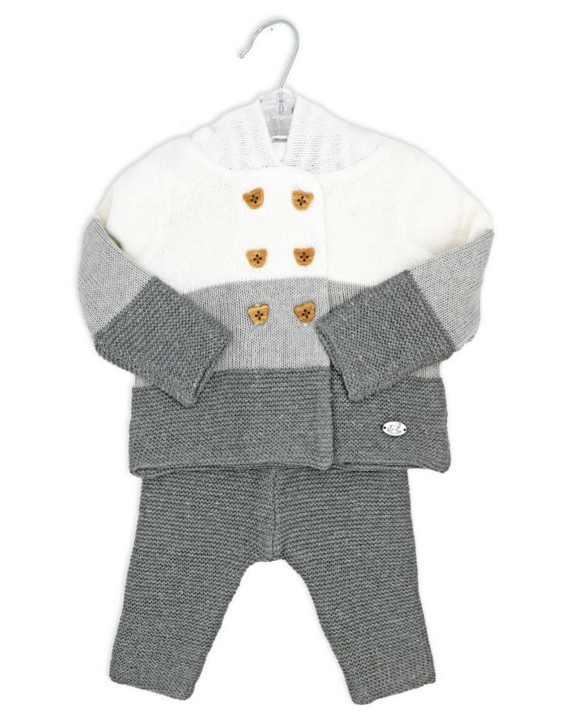 Baby Boys and Baby Girls 2 Piece Variegated Gray Jacket and Trouser Knitted Set