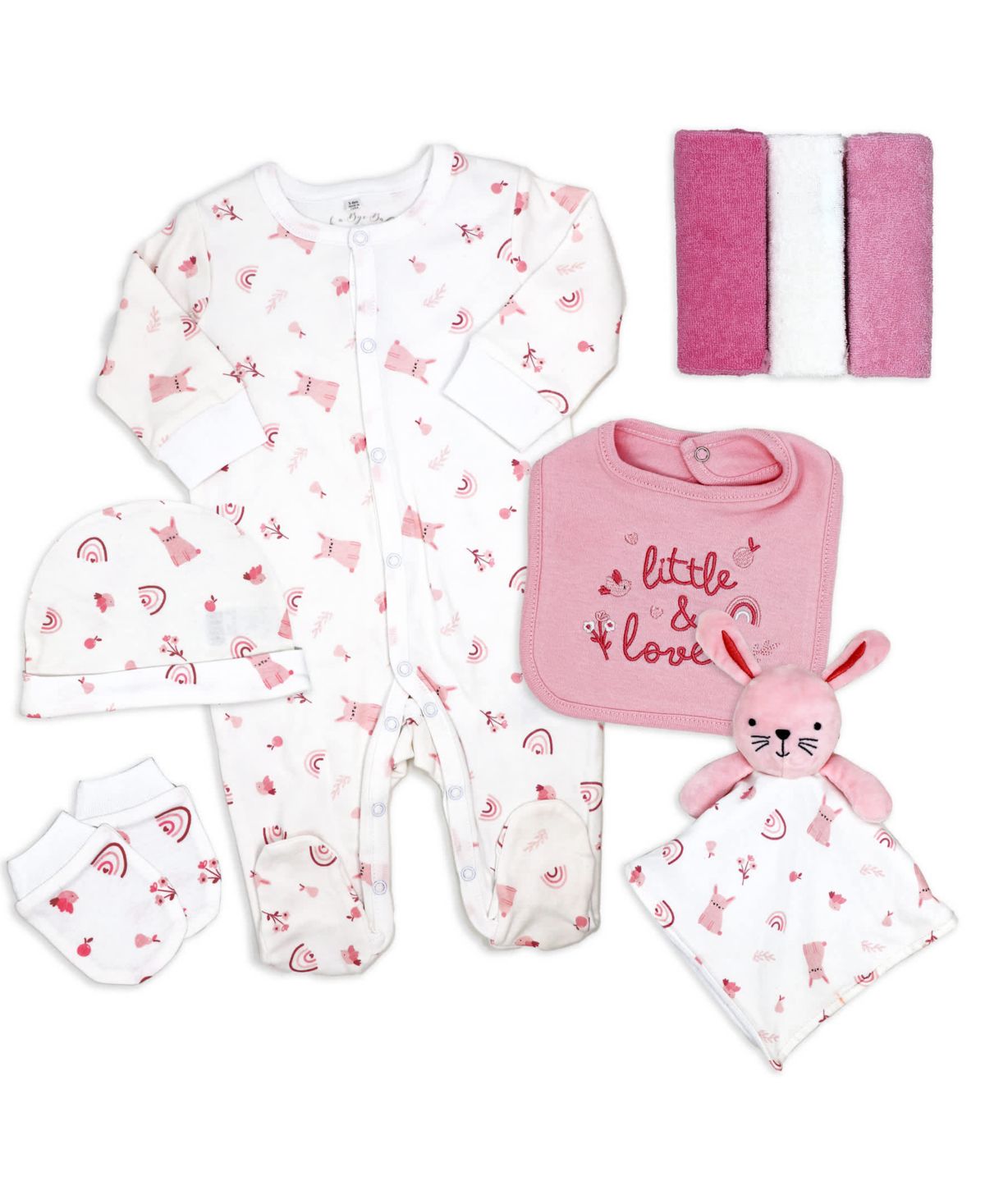 Baby Girls 8 Piece Rose Bunnies Layette Gift Set