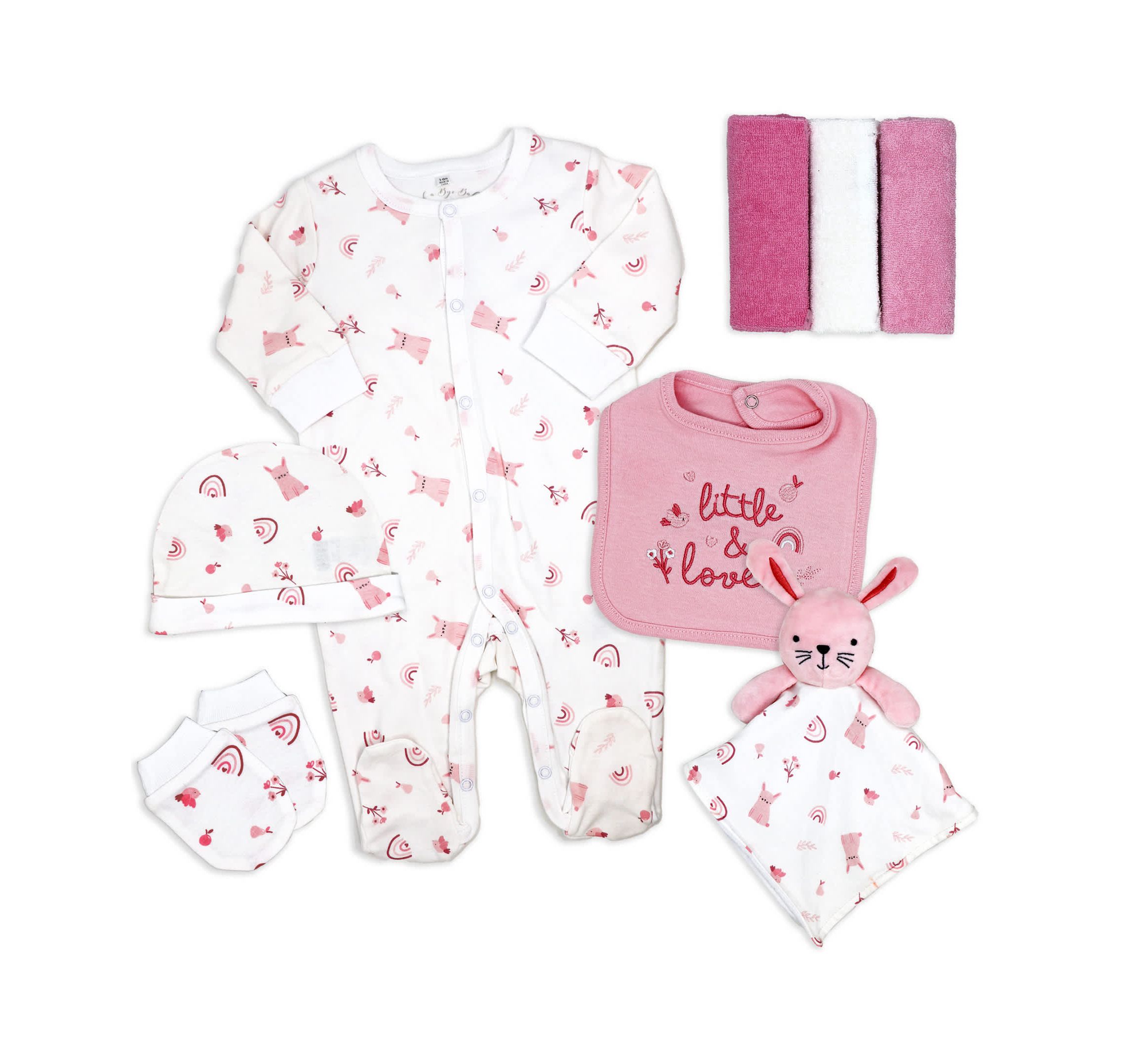 Baby Girls 8 Piece Rose Bunnies Layette Gift Set