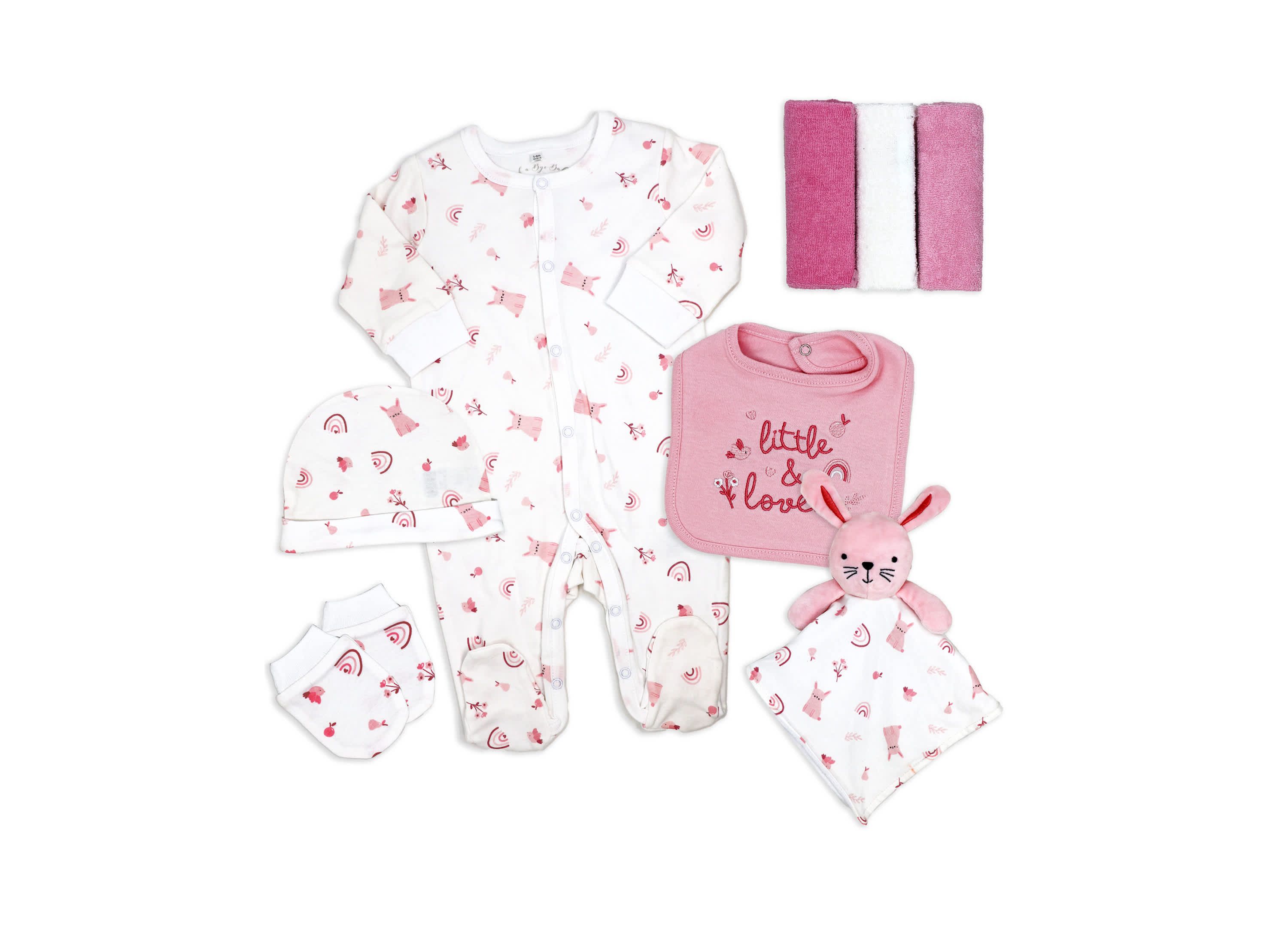 Baby Girls 8 Piece Rose Bunnies Layette Gift Set