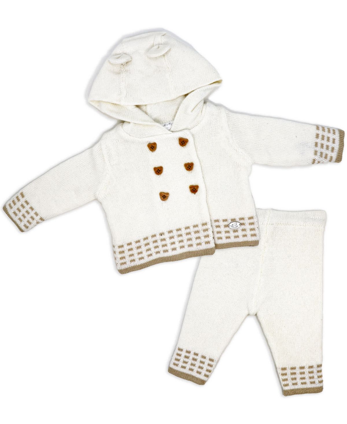 Baby Boys and Baby Girls 2 Piece Oatmeal Jacket and Trouser Knitted Set