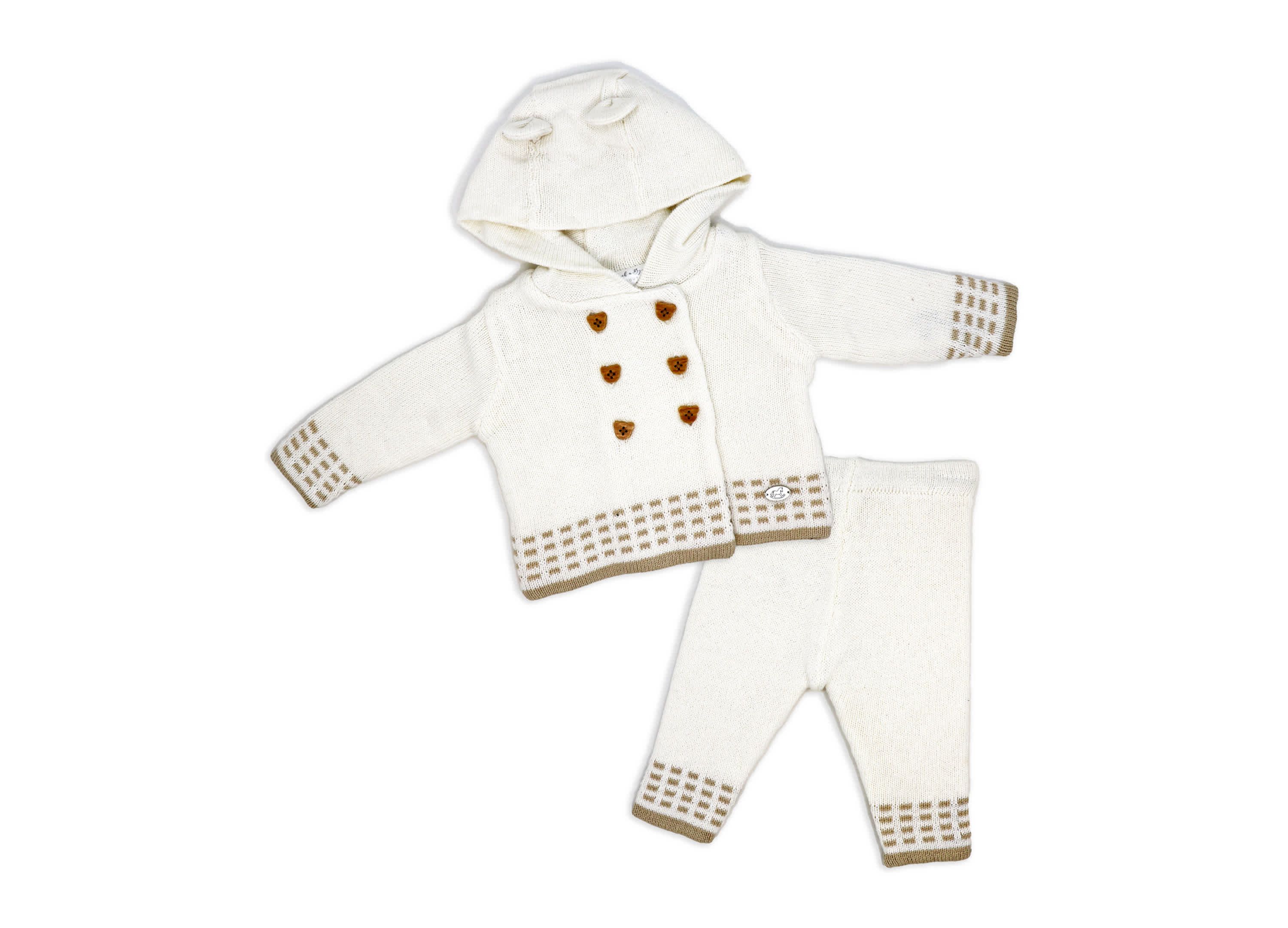 Baby Boys and Baby Girls 2 Piece Oatmeal Jacket and Trouser Knitted Set