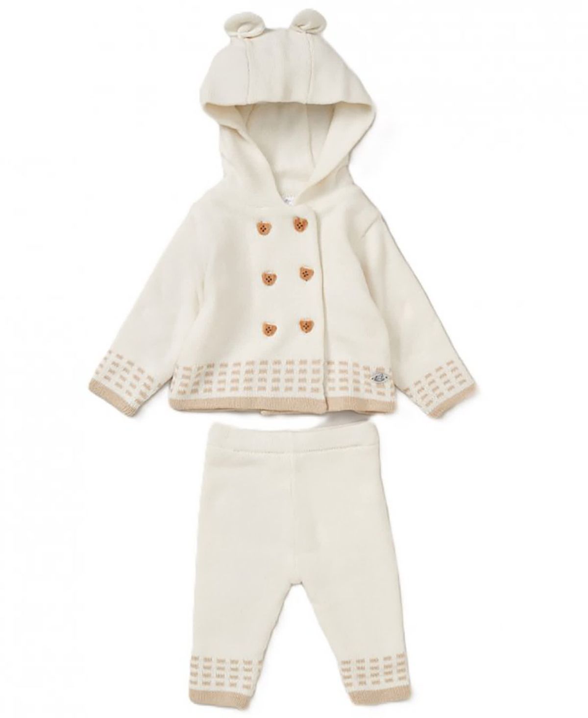 Baby Boys and Baby Girls 2 Piece Oatmeal Jacket and Trouser Knitted Set