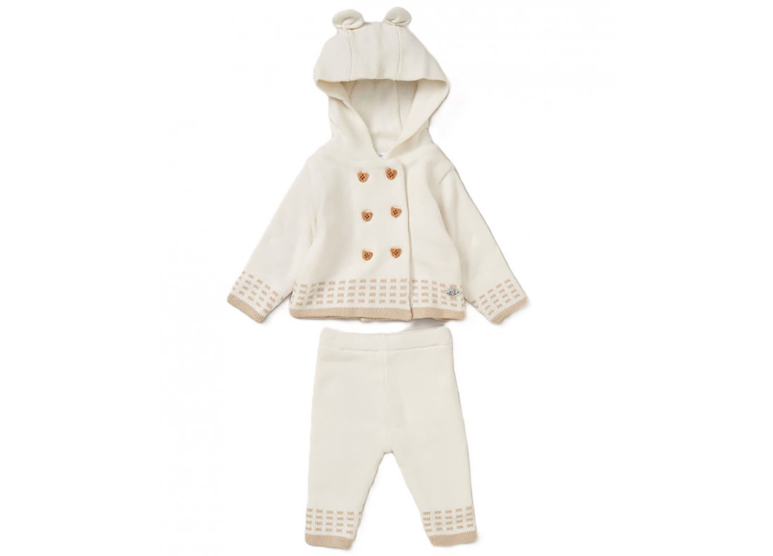 Baby Boys and Baby Girls 2 Piece Oatmeal Jacket and Trouser Knitted Set