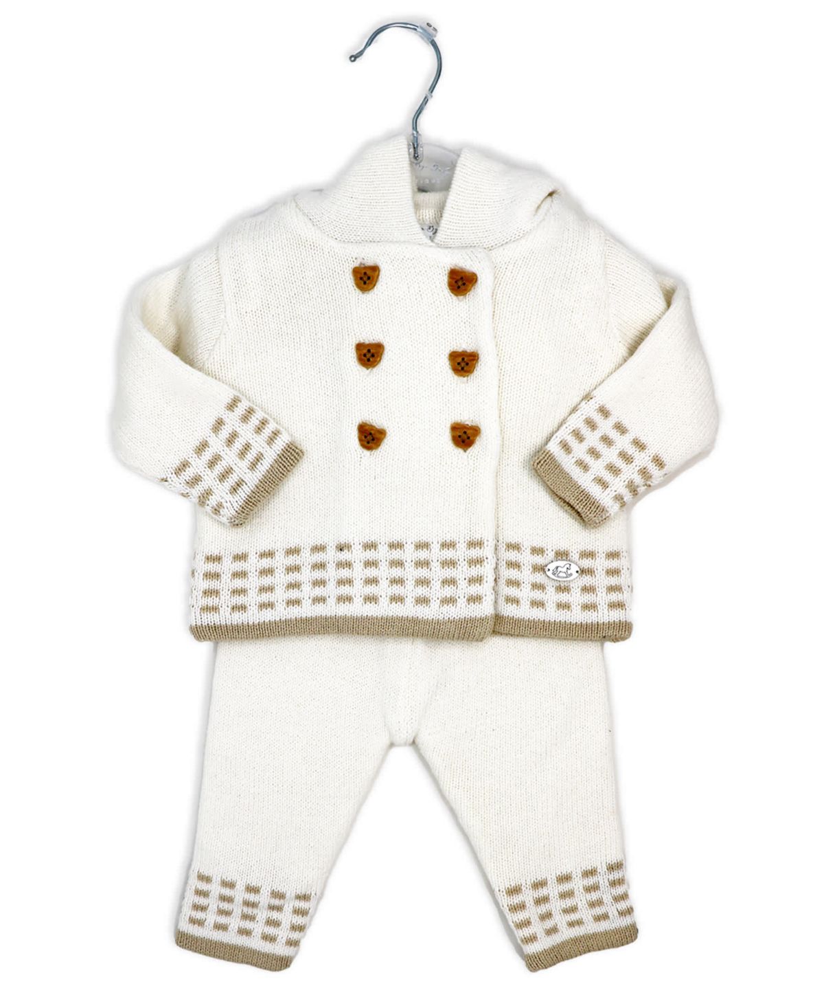 Baby Boys and Baby Girls 2 Piece Oatmeal Jacket and Trouser Knitted Set