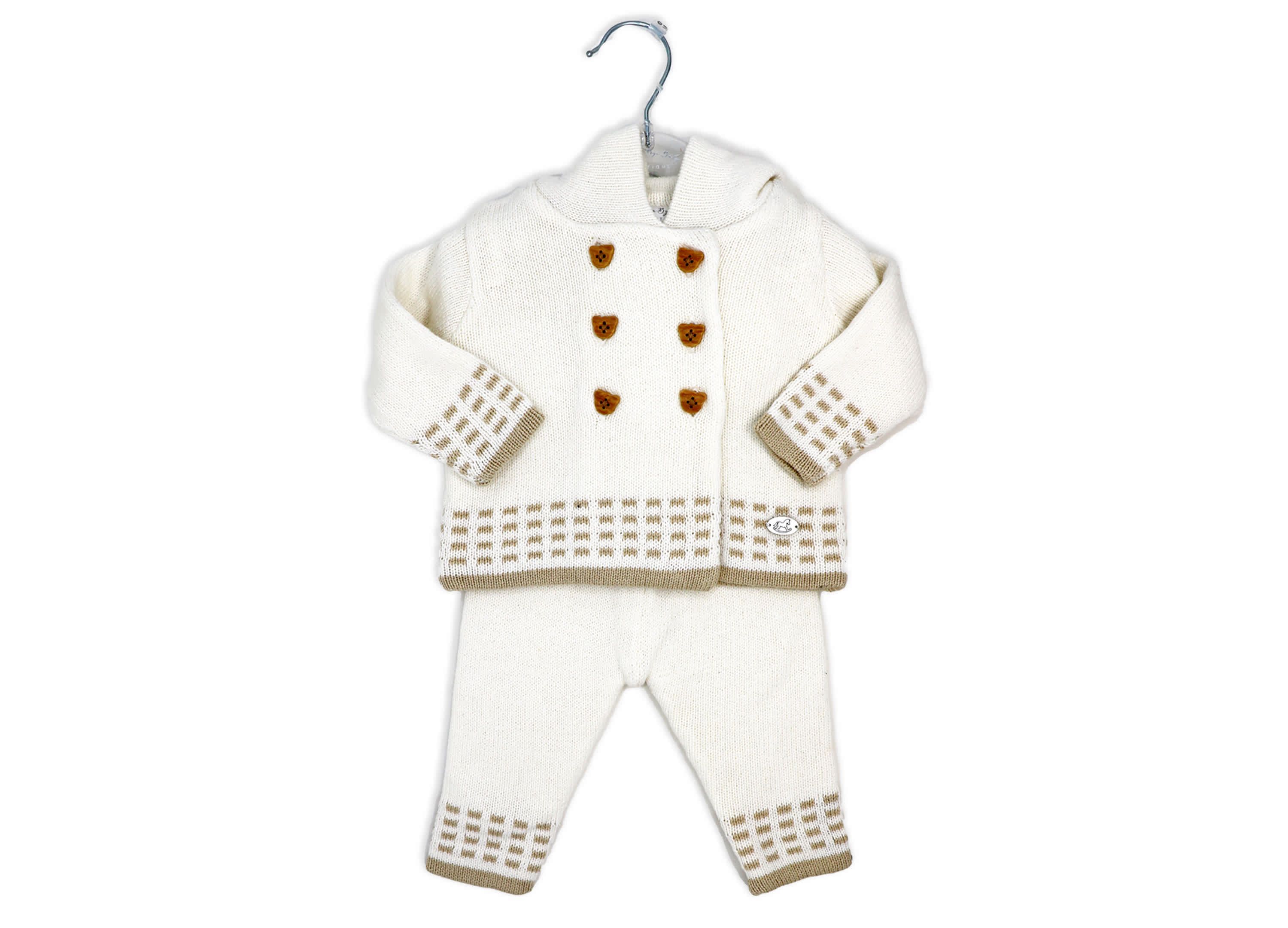 Baby Boys and Baby Girls 2 Piece Oatmeal Jacket and Trouser Knitted Set