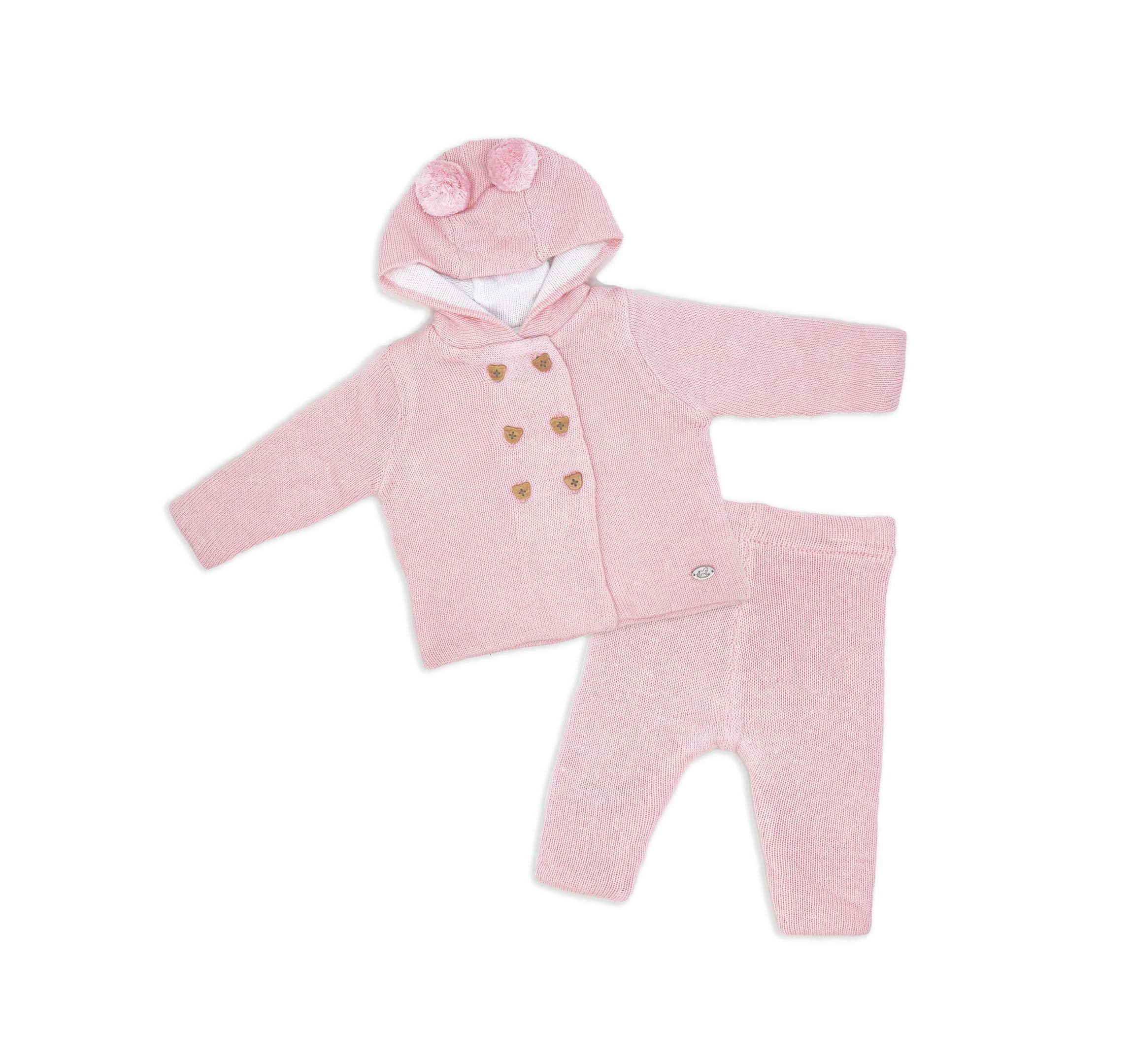 Baby Girls 2 Piece Pink Jacket and Trouser Knitted Set