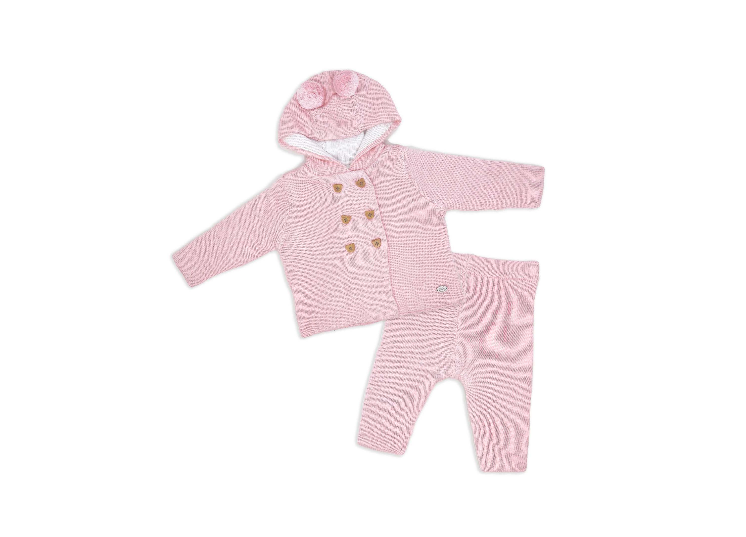 Baby Girls 2 Piece Pink Jacket and Trouser Knitted Set