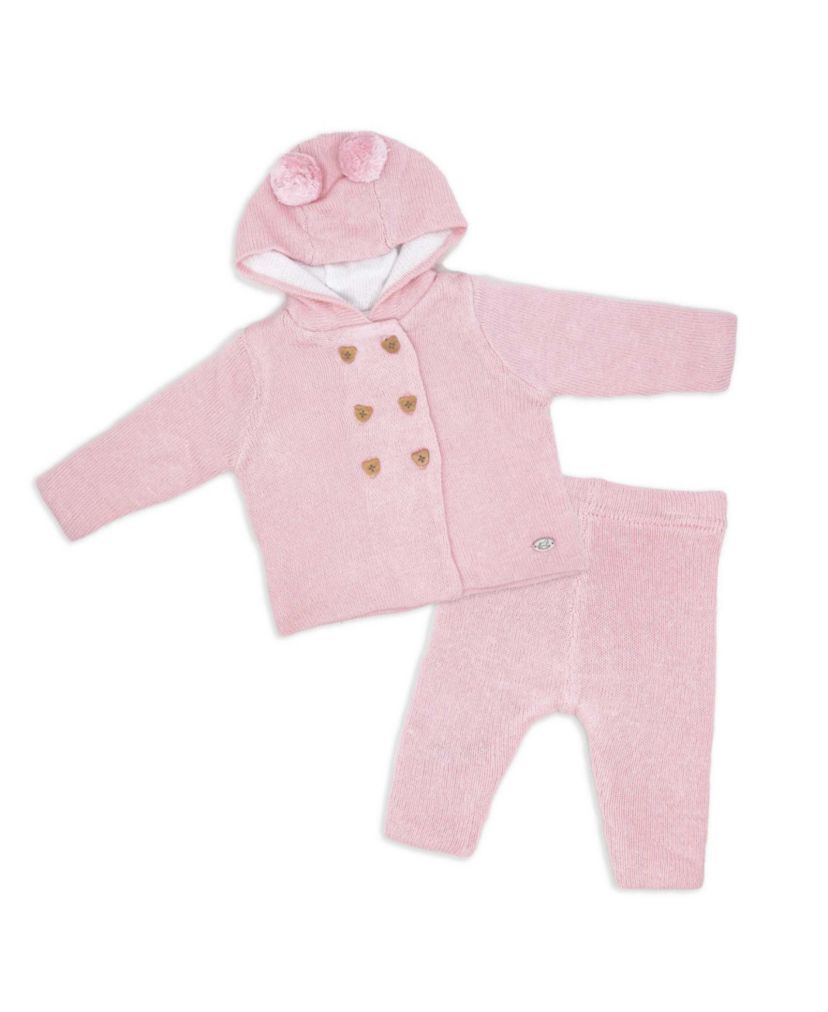 Baby Girls 2 Piece Pink Jacket and Trouser Knitted Set