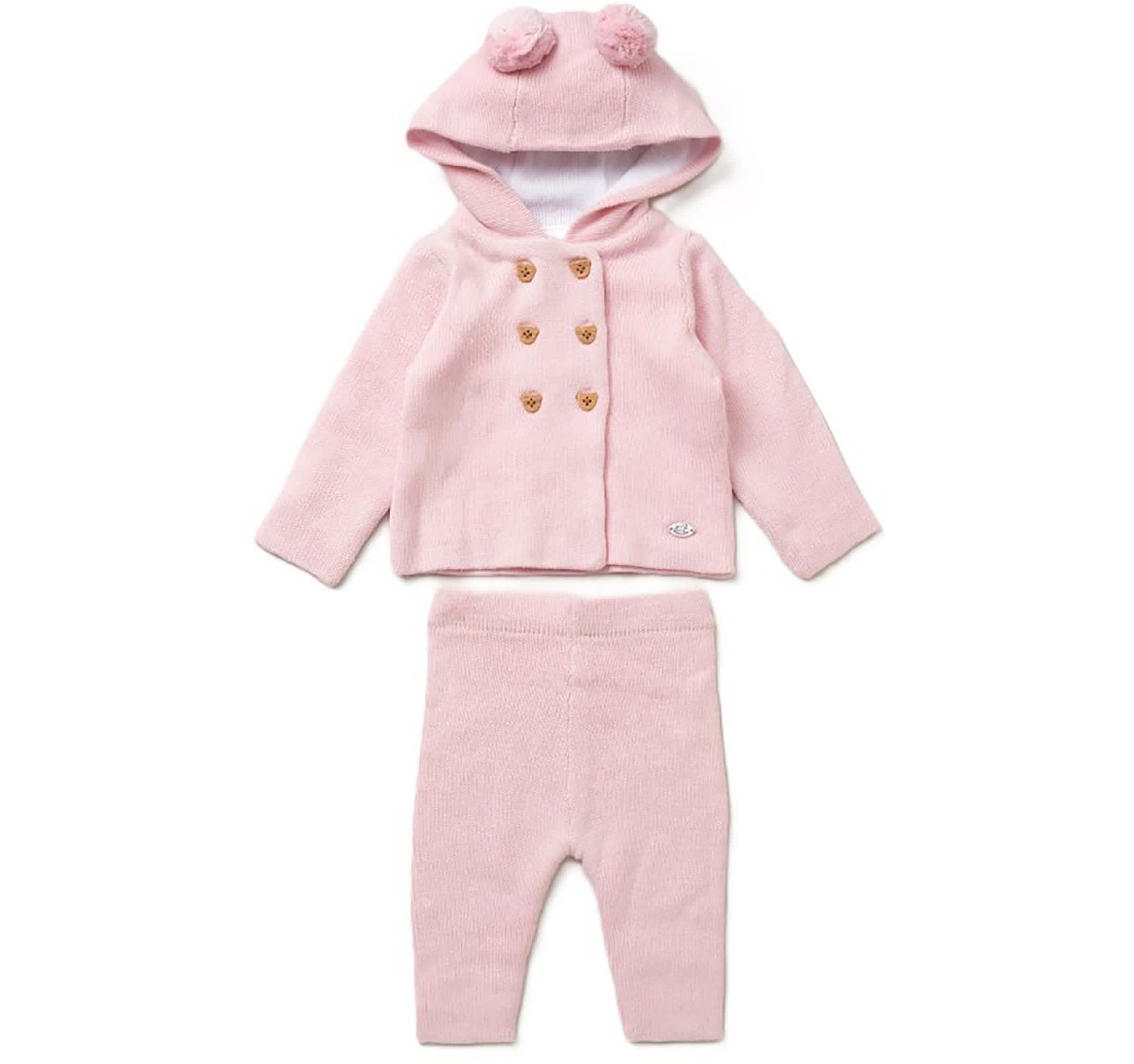 Baby Girls 2 Piece Pink Jacket and Trouser Knitted Set