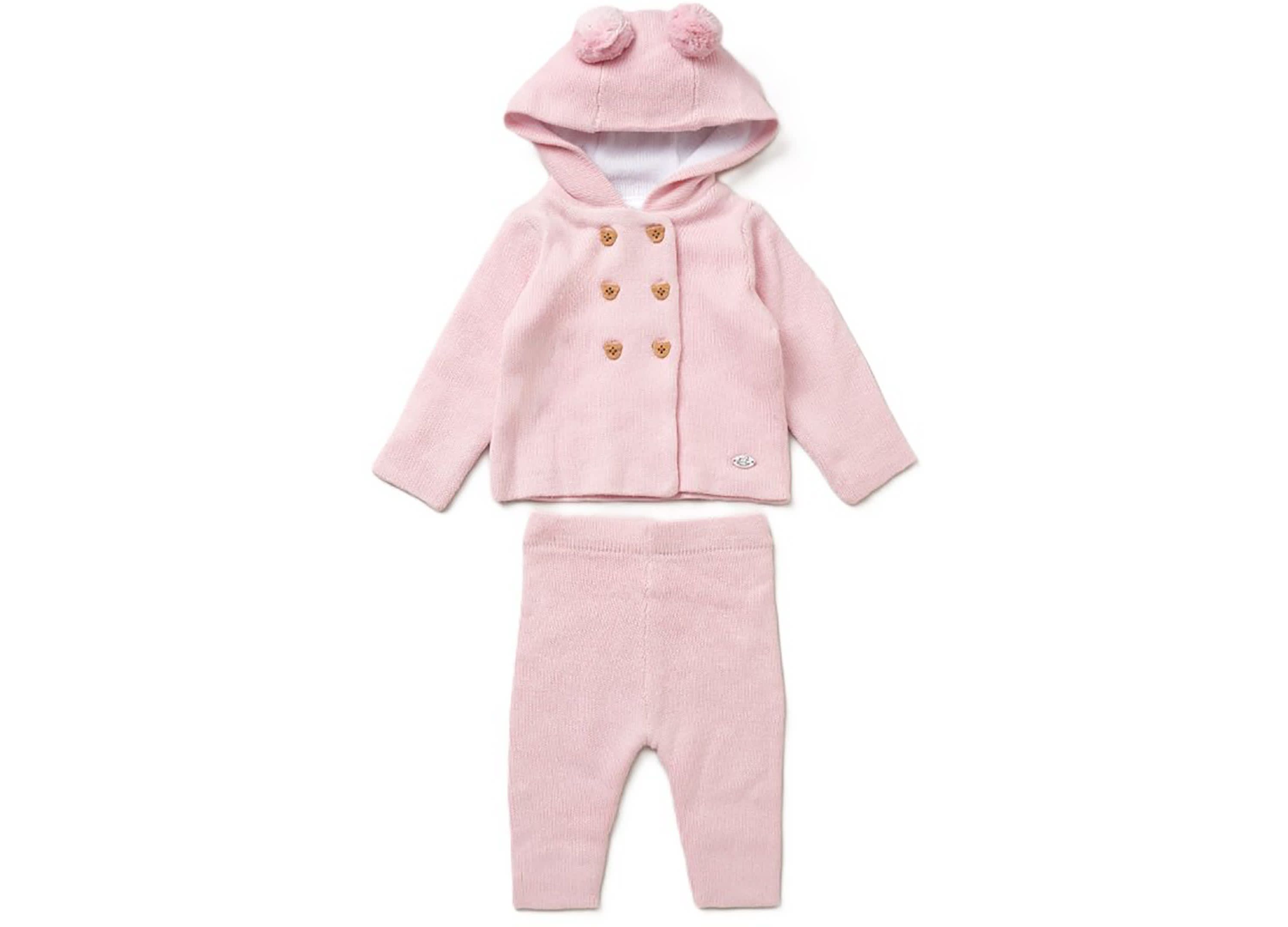 Baby Girls 2 Piece Pink Jacket and Trouser Knitted Set